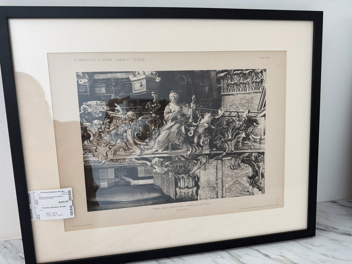 Italian Architectural Print in Black Frame 24.75 X 19.75