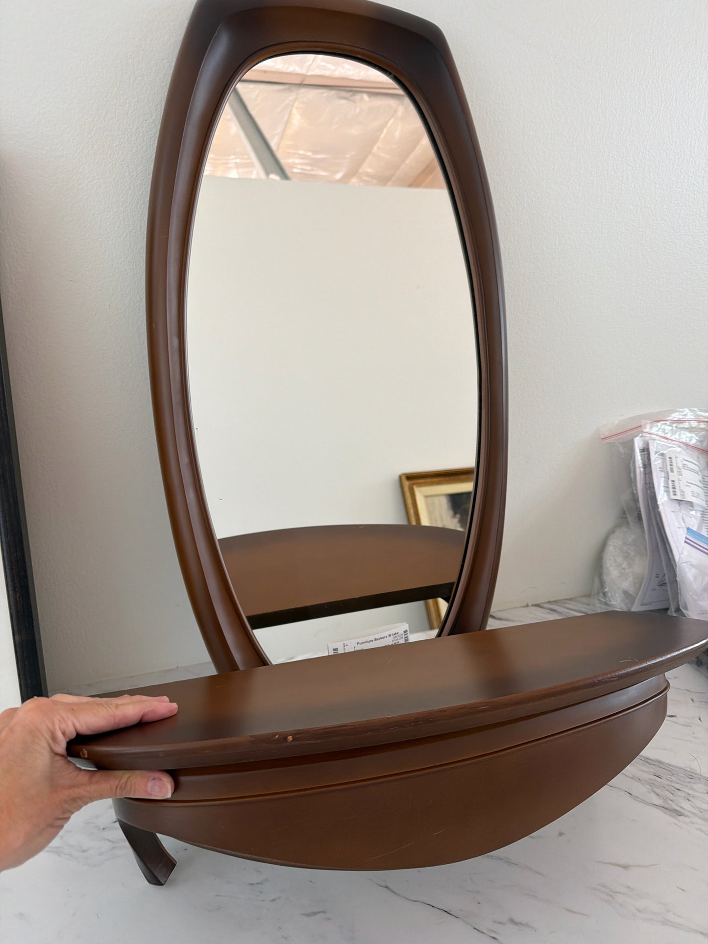 MCM Oval Mirror 13.5 x 26.5 w/ Wall Shelf