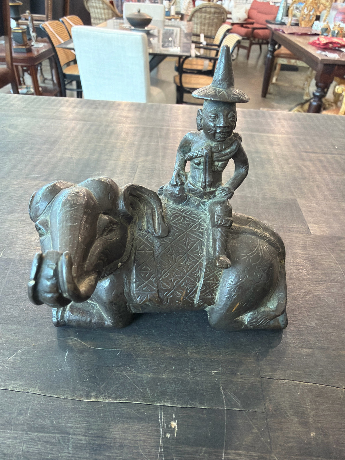 Antique Bronze Elephant & Deity