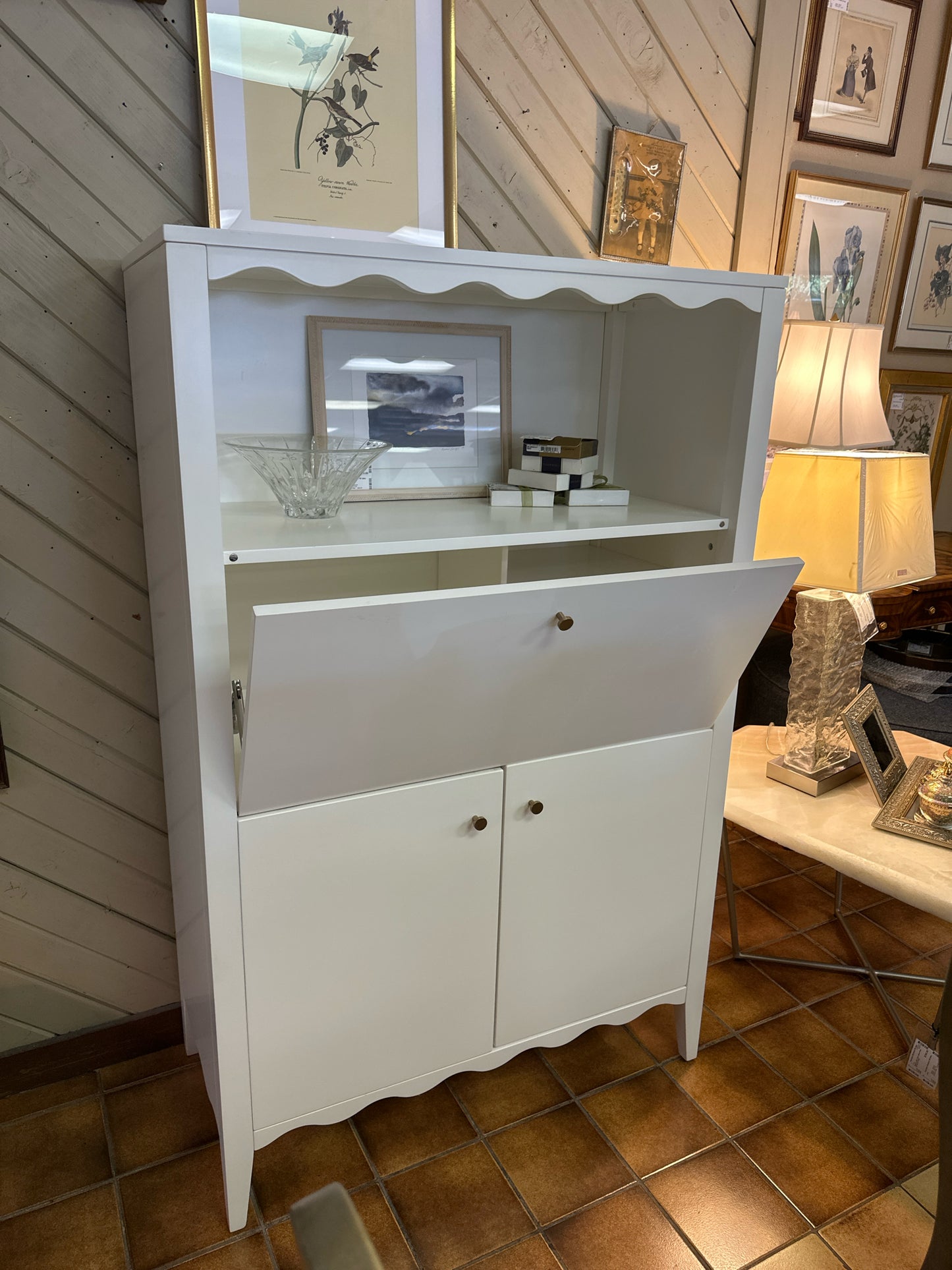 West Elm White Secretary/Cabinet Scallop Detail