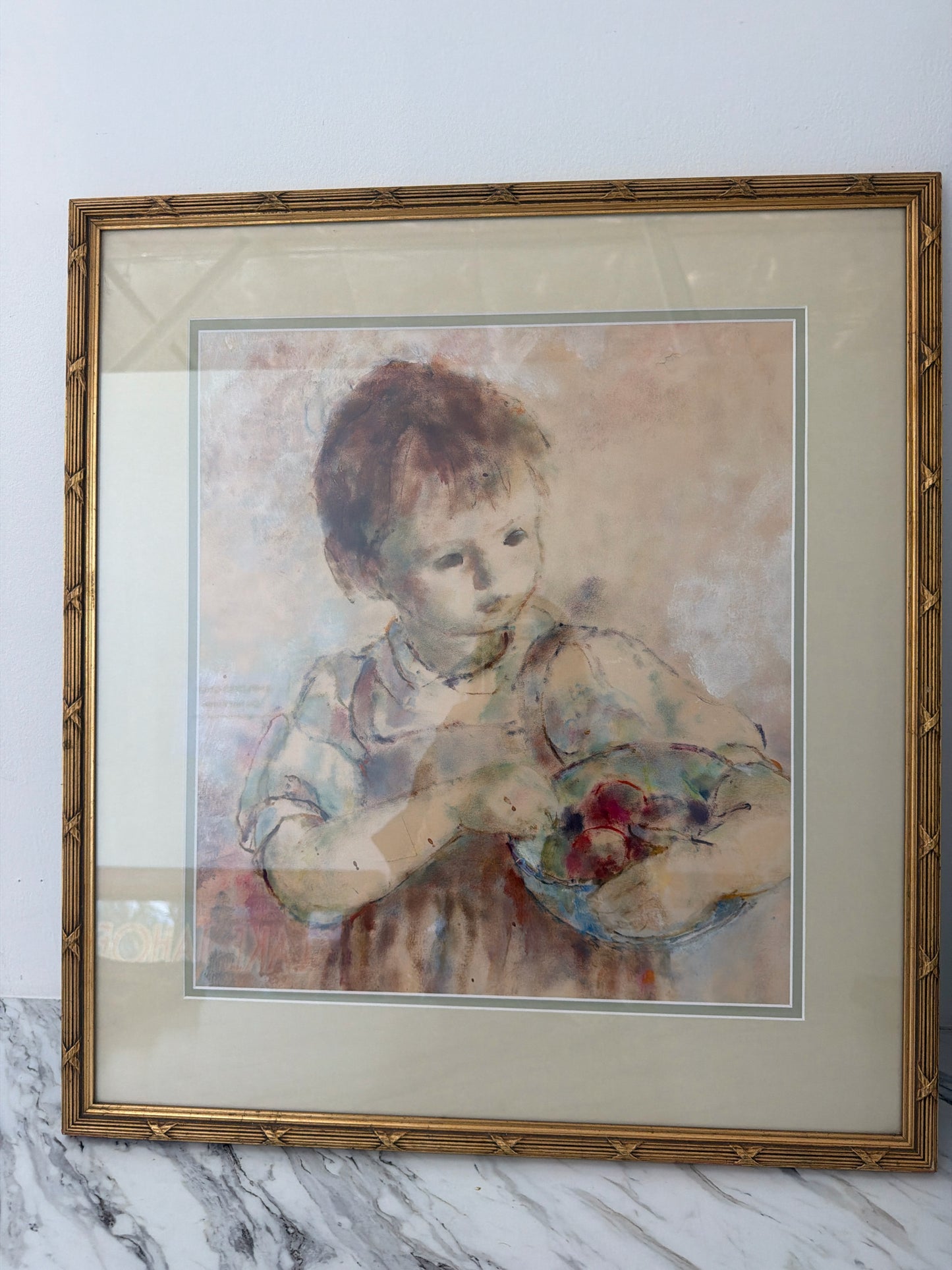 British Pastel of Child by Homer Winslow(signed under mat)Gold Frame 23 x 26