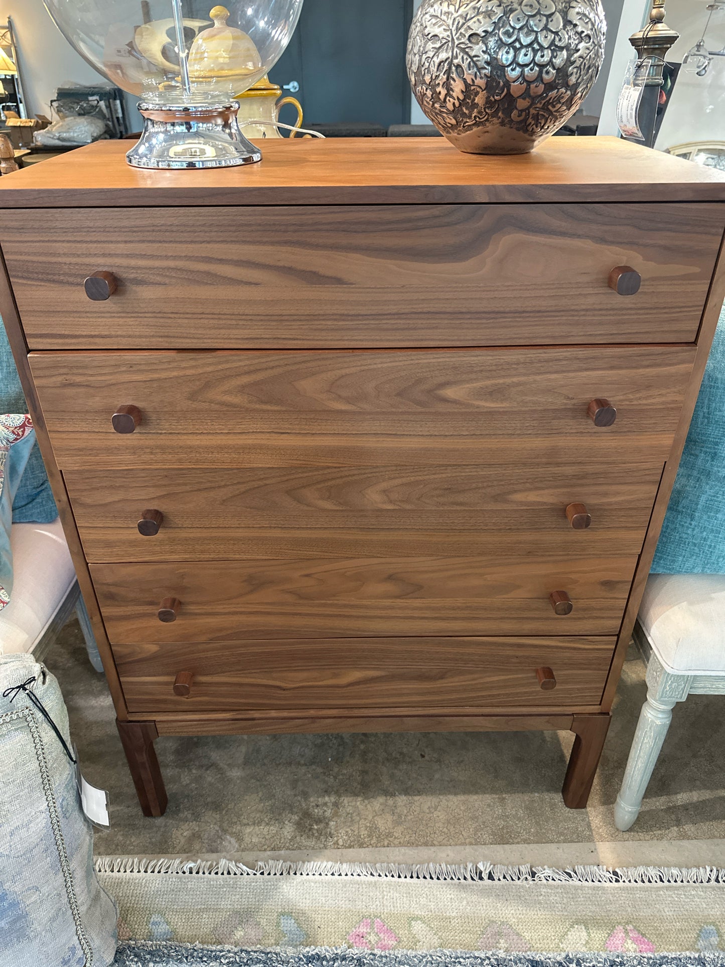 Four Hands Walnut Dresser 5 Drawers 41.5 h X 31.75w X 18.5d