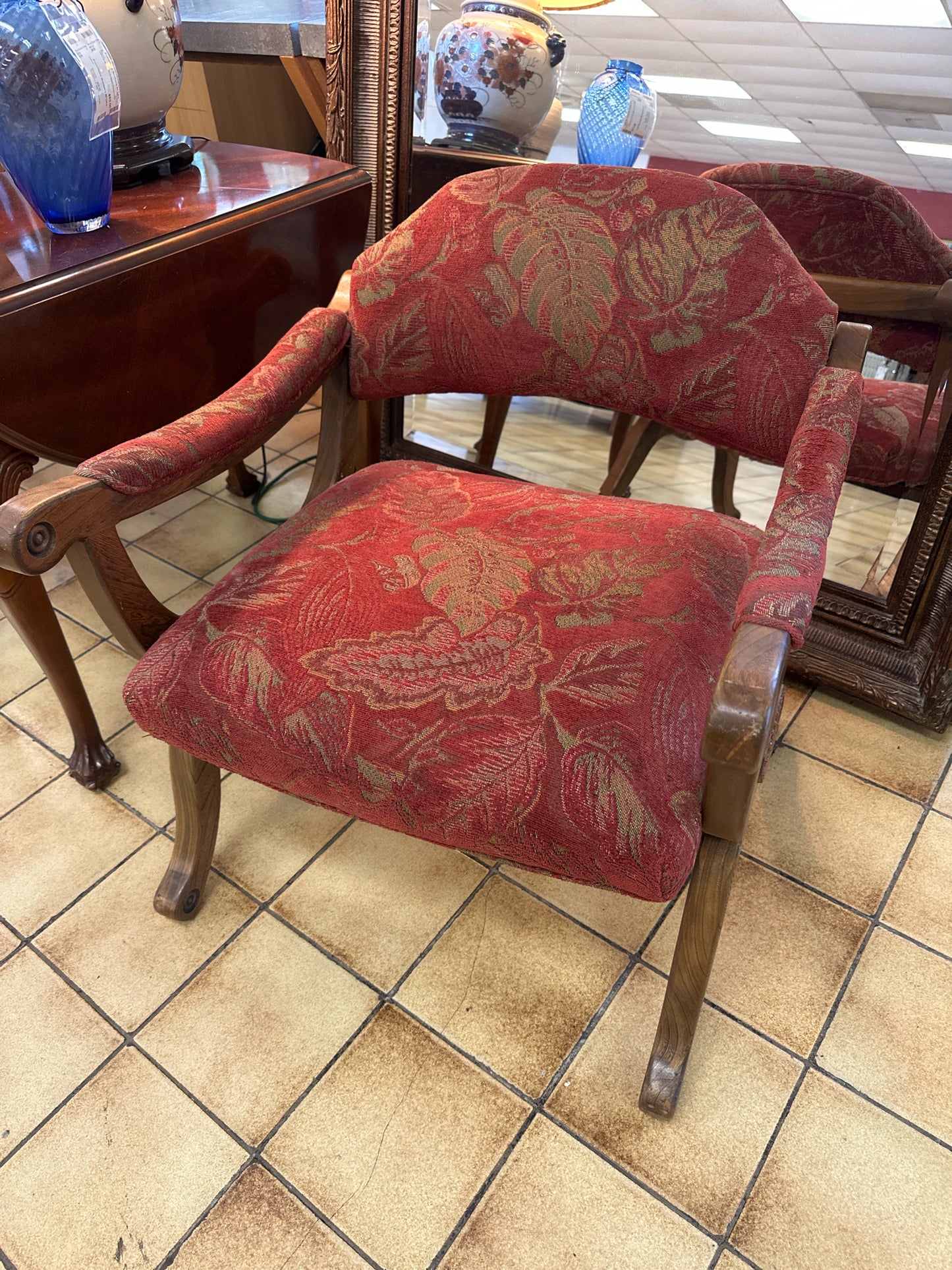 Mi Casa Wood/Upholstered Red/Green Leaf Arm Chair