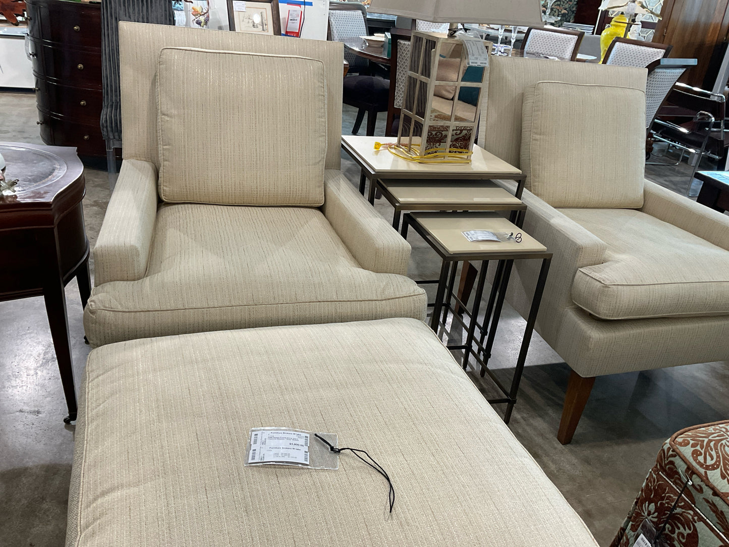 PAIR Dessin Fournir Kerry Joyce Chairs & Ottoman - "Frey" Walnut