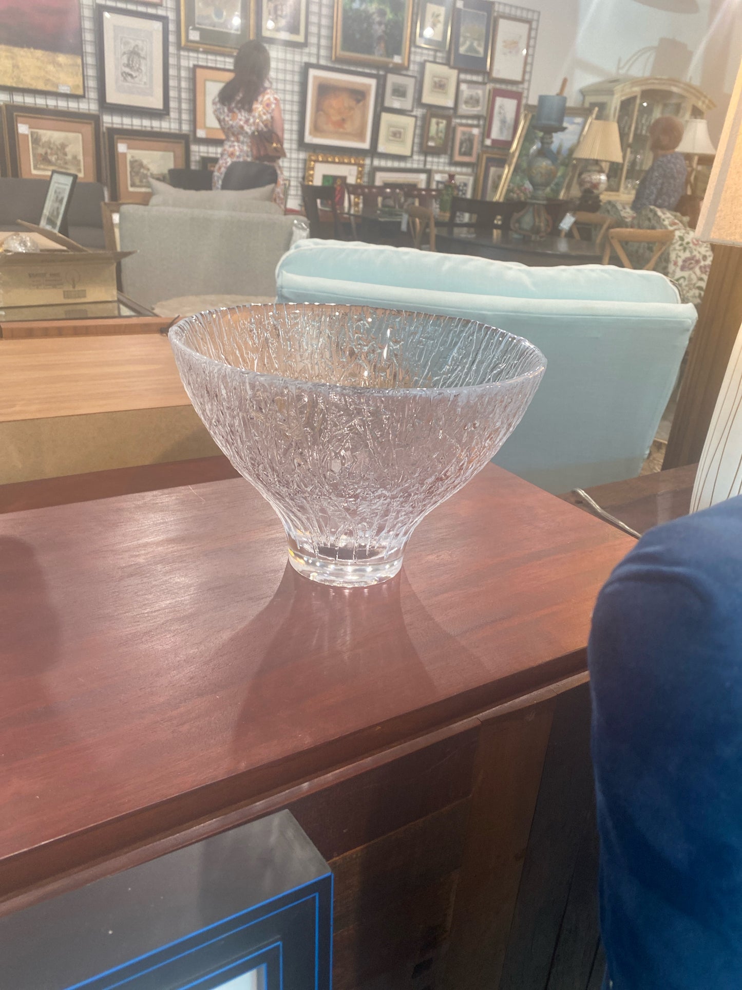 Simon Pearce Medium Glass Bowl W/ Grasses Relief