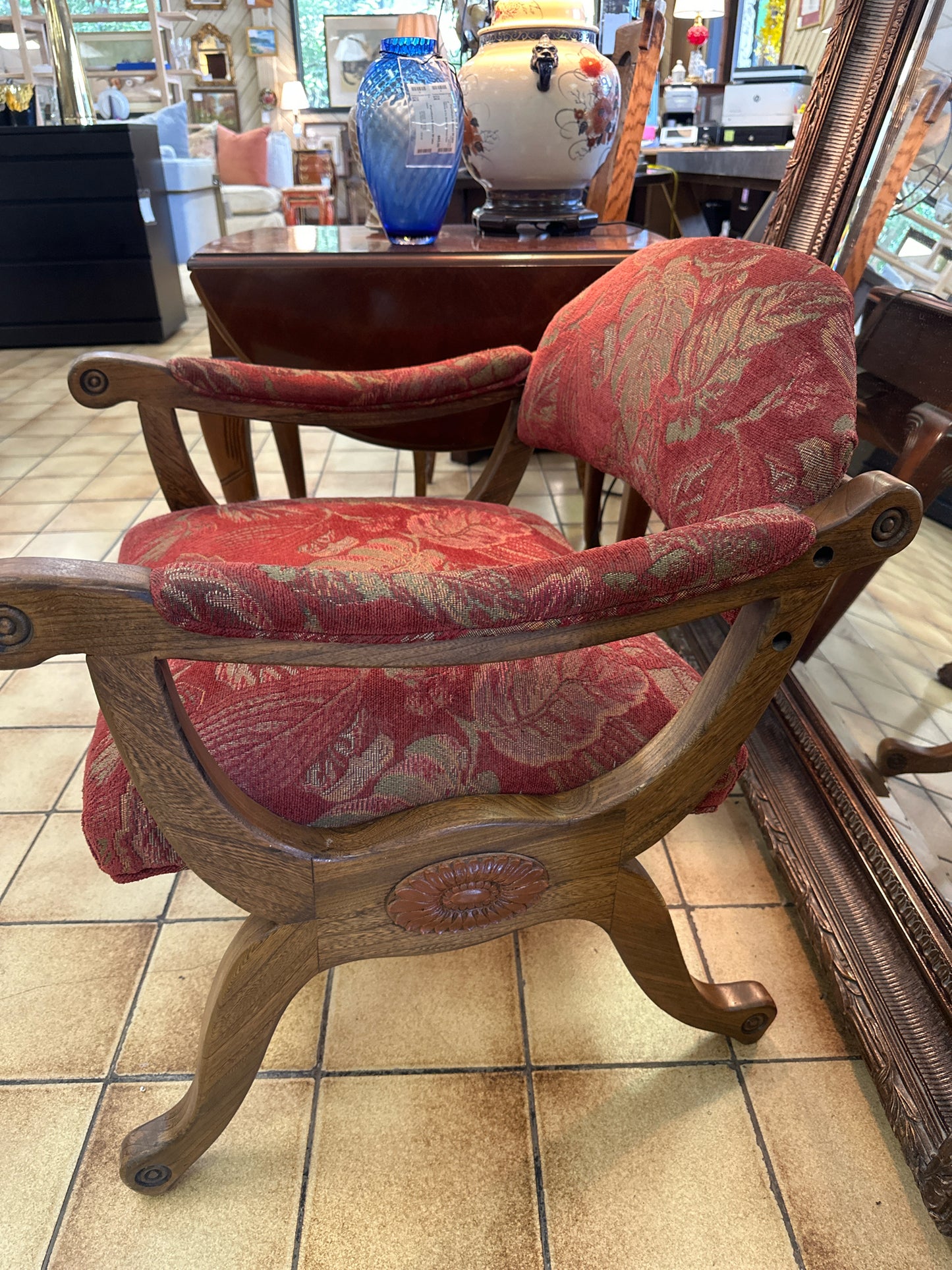 Mi Casa Wood/Upholstered Red/Green Leaf Arm Chair