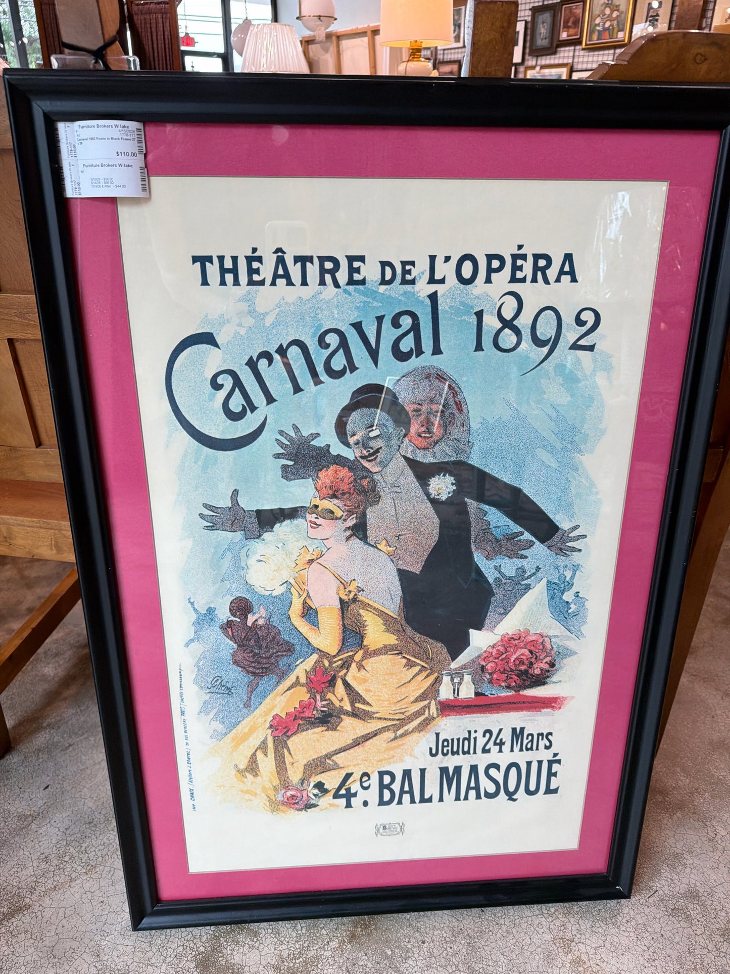 Carnaval 1892 Poster in Black Frame 27 x 39