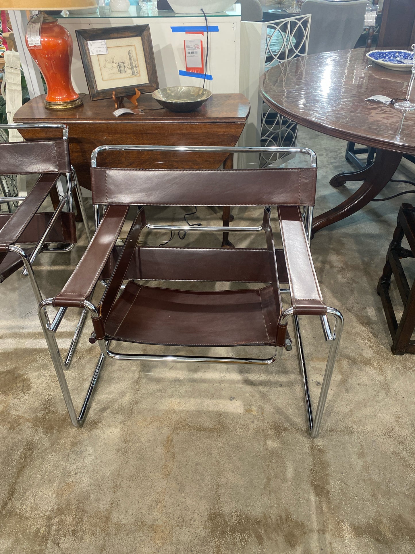 "Wassily" Style Brown Leather Chair
