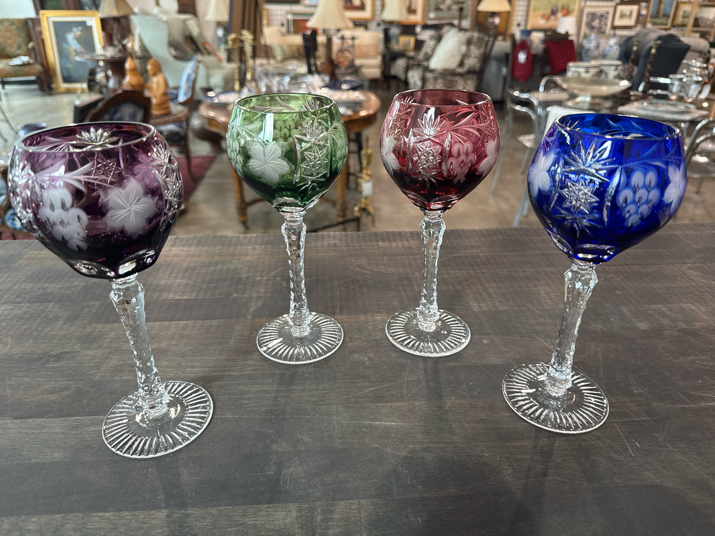 SET of 4 Ajka Crystal Marsala Water/Wine Glasses in Four Colors