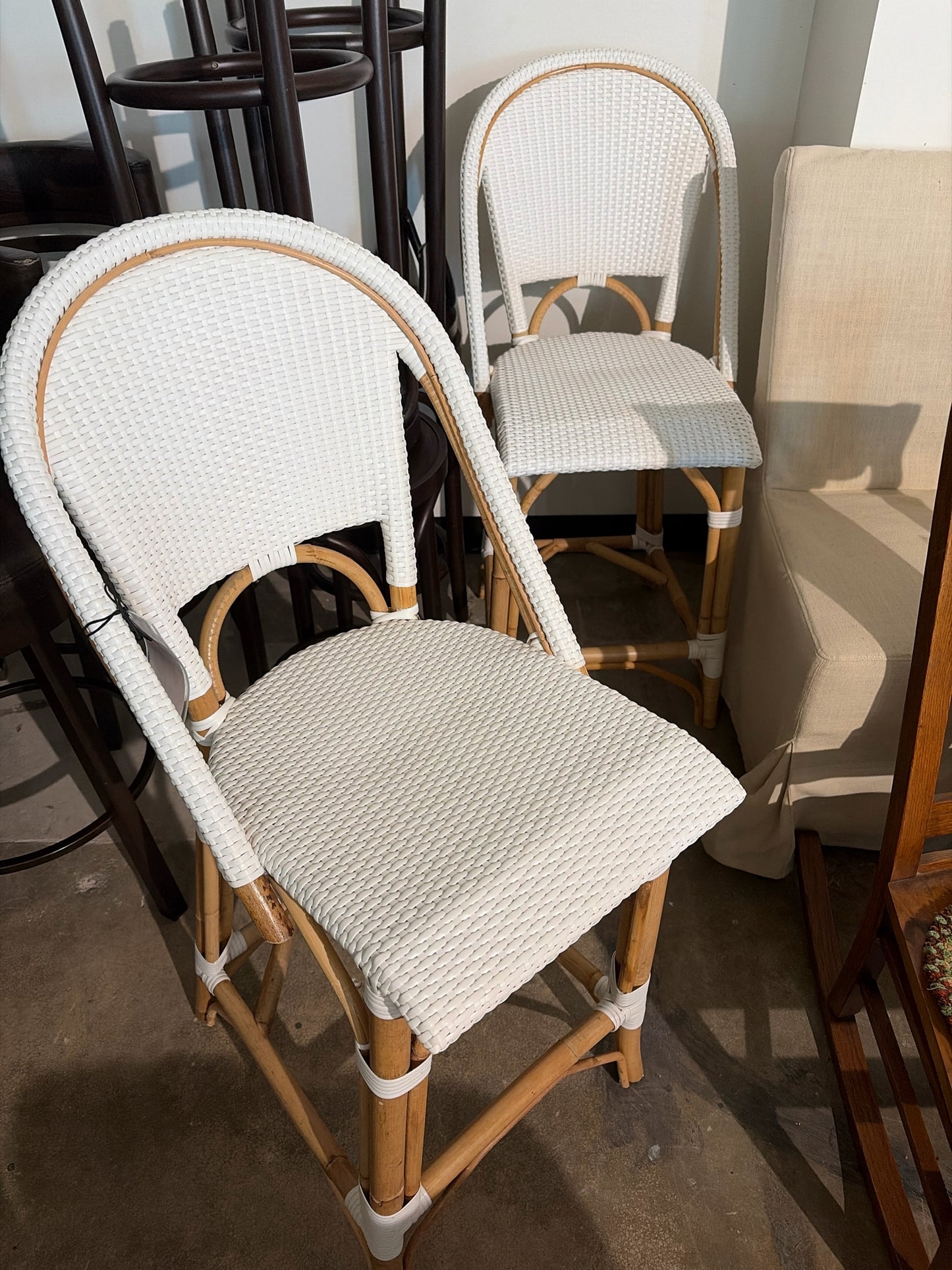 PAIR Serena Lily White Riviera Rattan Counter Stool 18w"x24"Dx26"H
