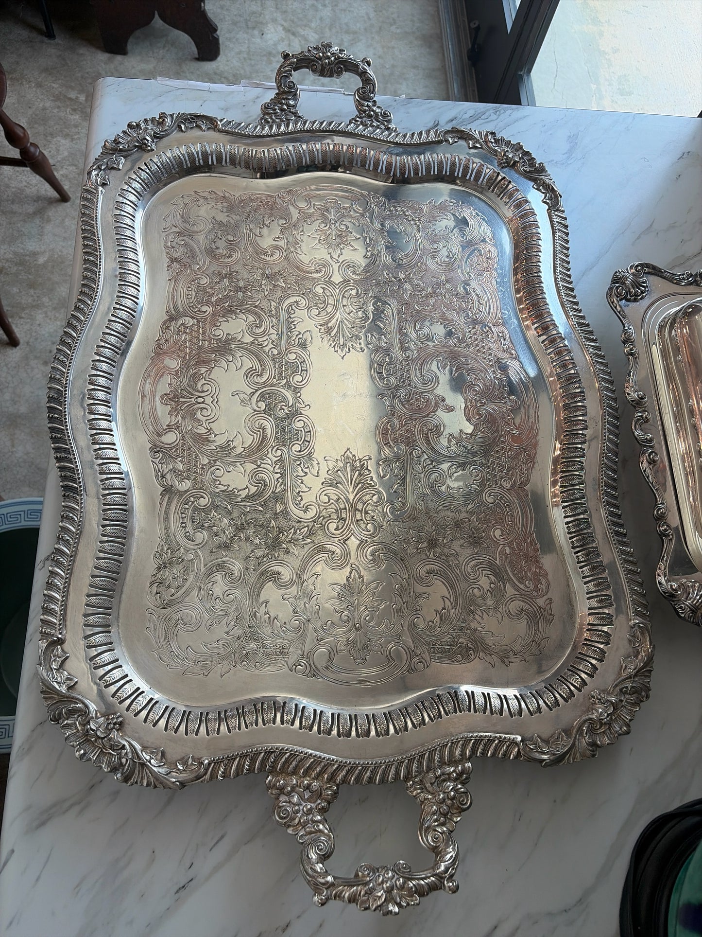 Silverplate Rectangular w/Rounded Edges Footed Tray w/Handles