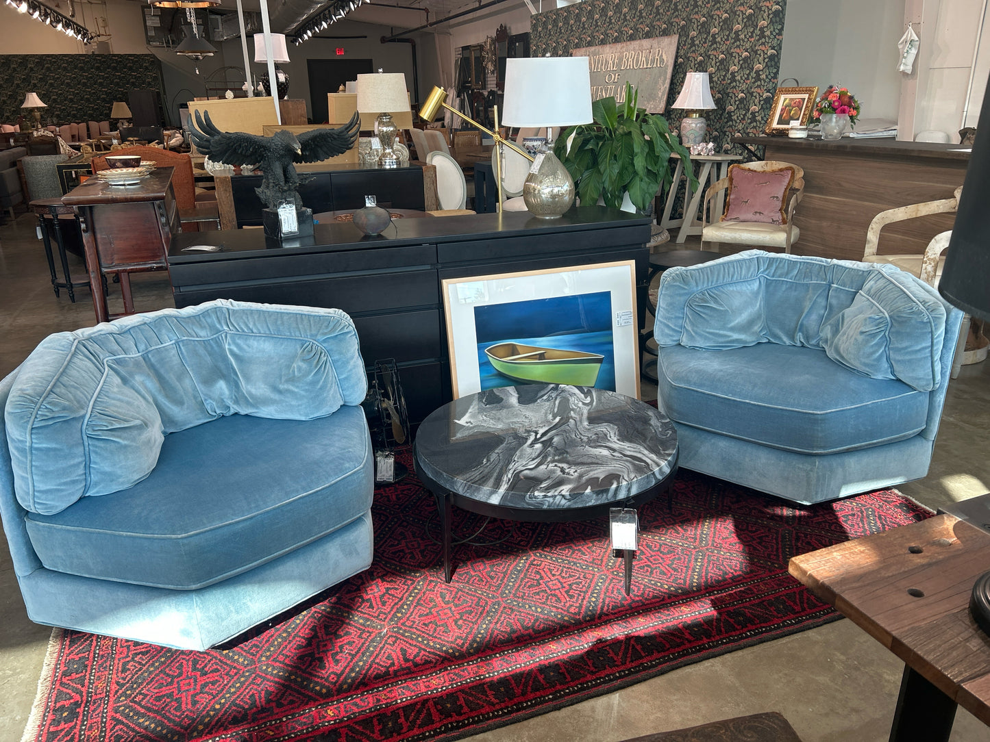 PAIR Vintage Blue Velvet "Flair" by Bernhardt Chairs