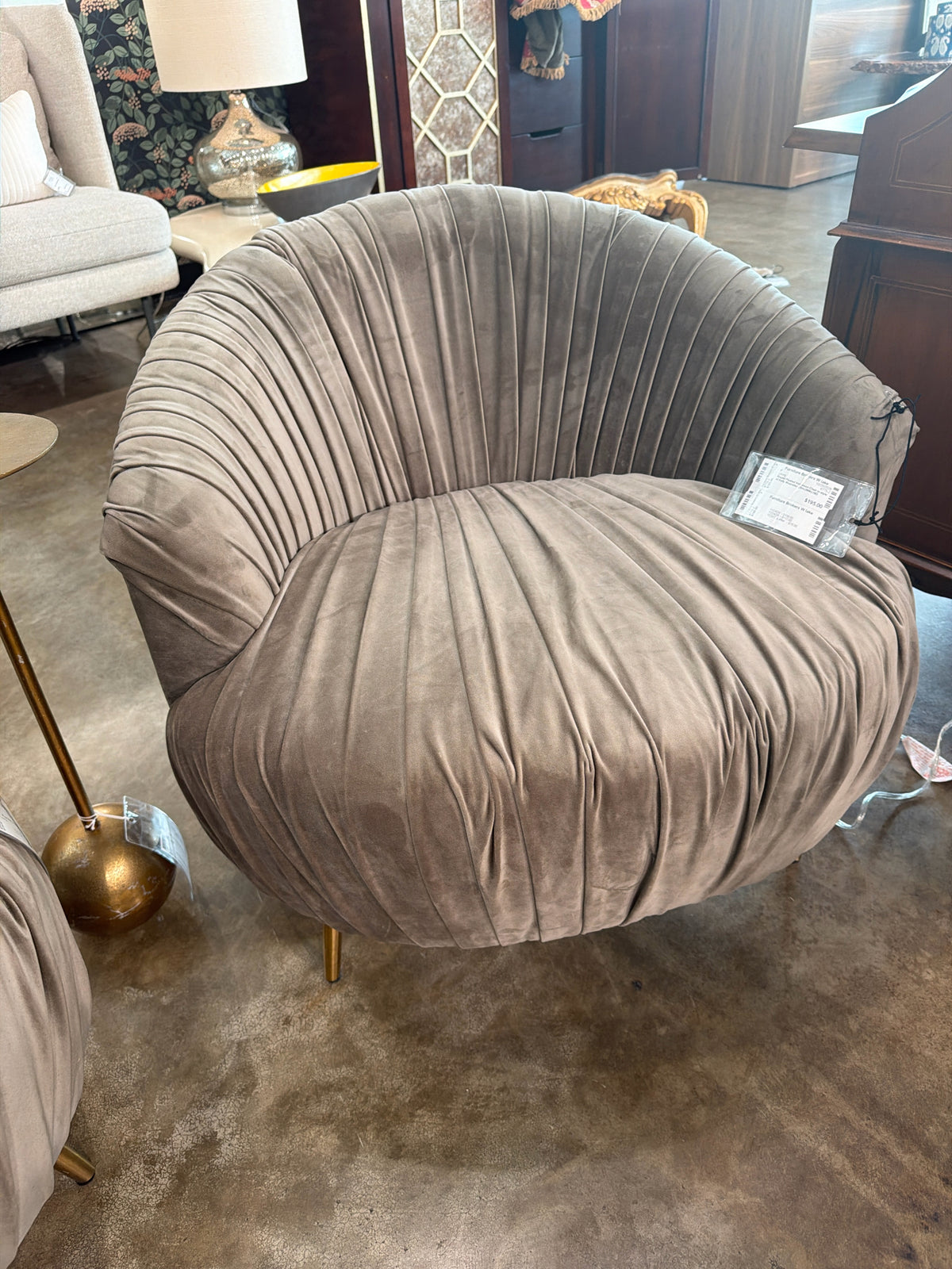 Round Pleated Velveteen Chair in style of Kelly Wearstler 25Hx26Wx19D