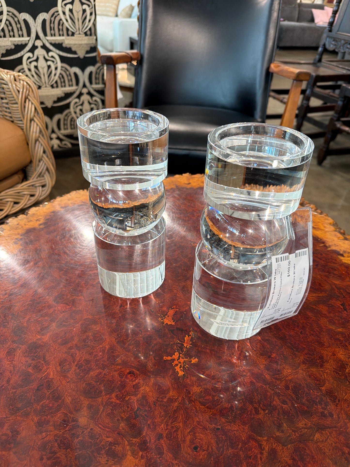 PAIR Zodax Renata Crystal Pillar Candle Holders
