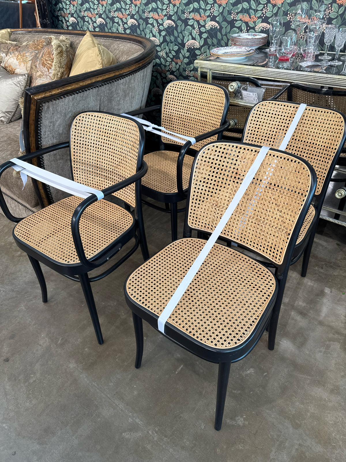 Design Within Reach Set of 4 Hoffman Cane Dining Chairs