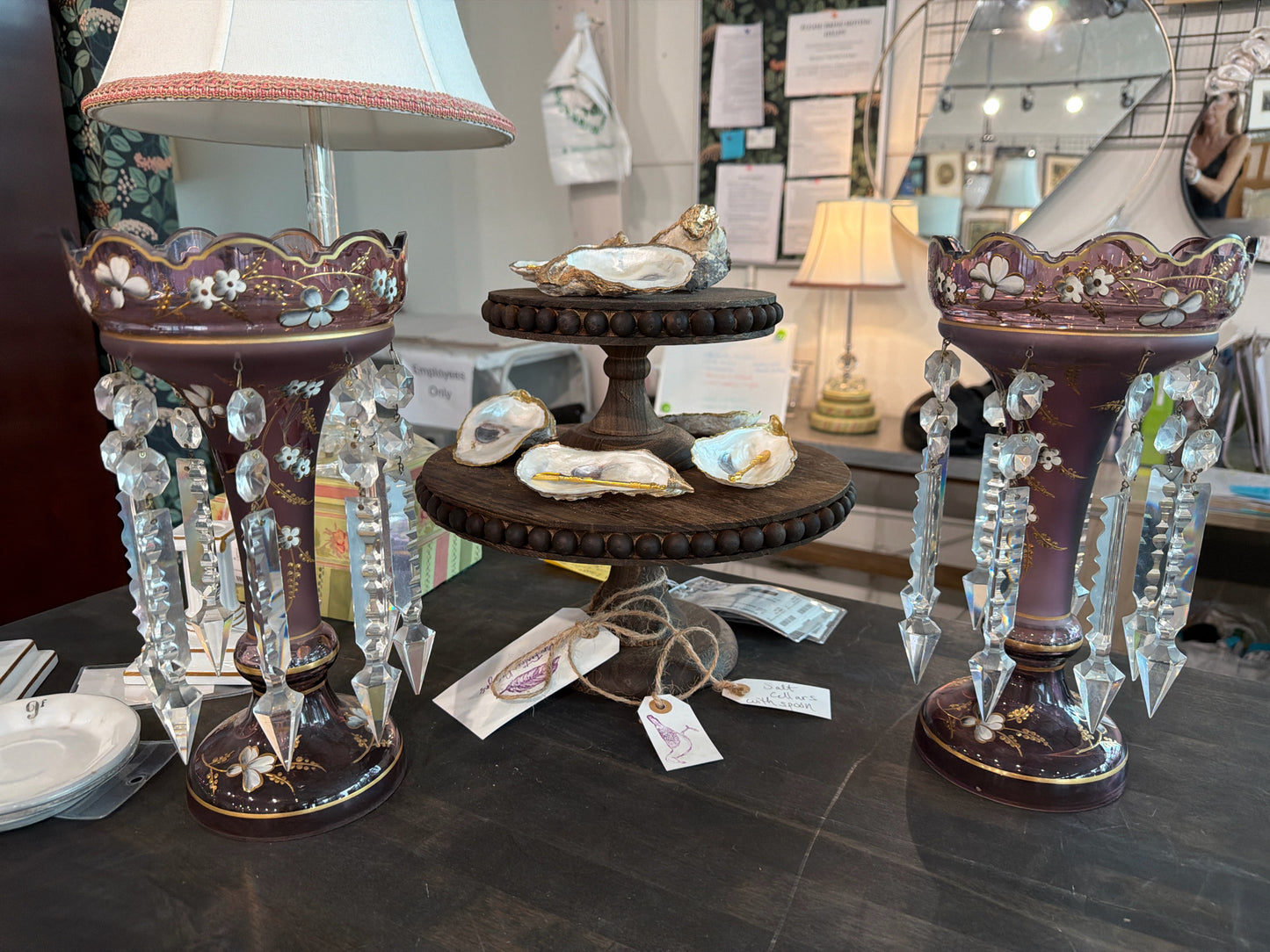 PAIR Antique Bohemian Purple Candelabras w/ Prisms