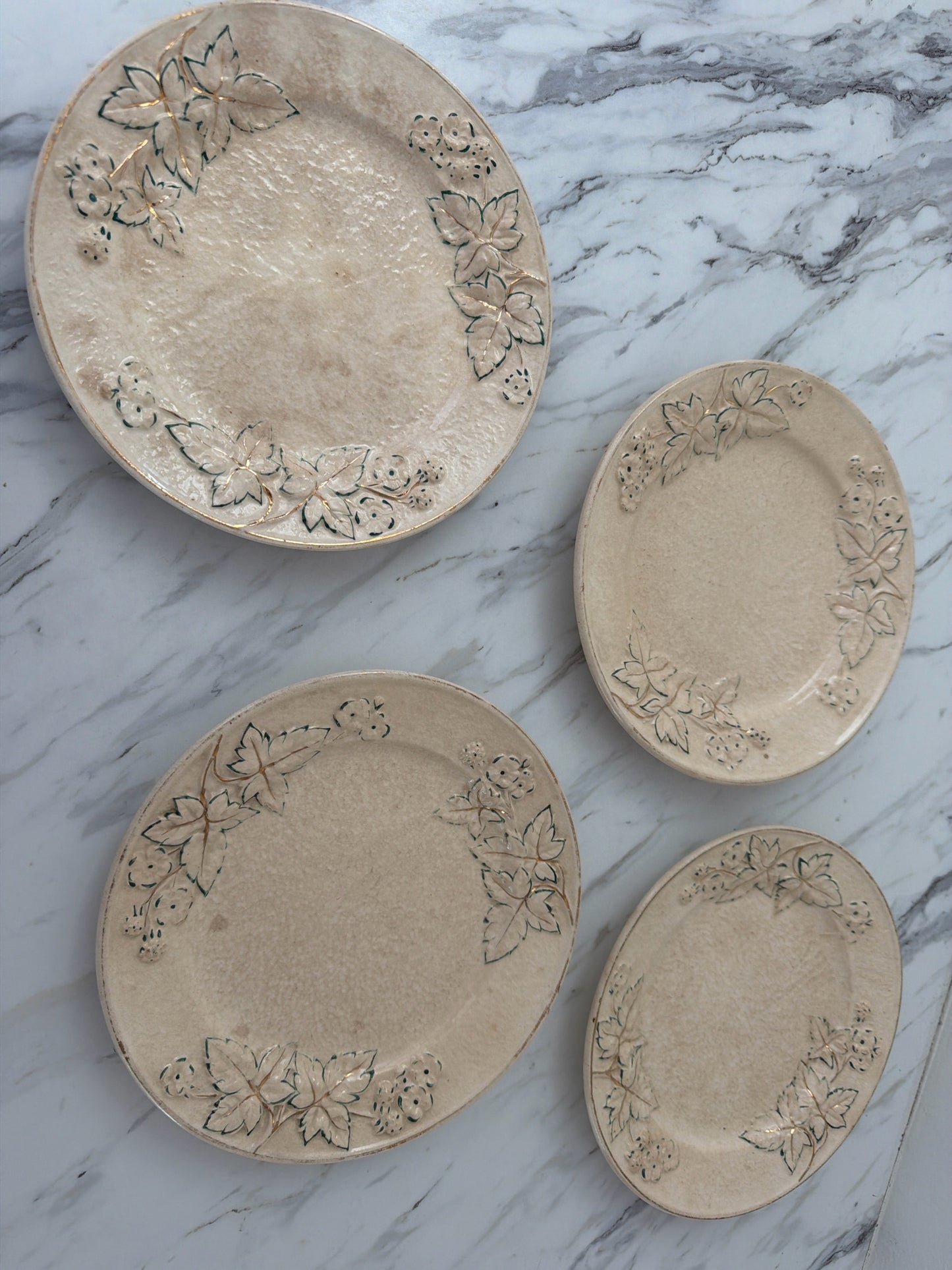 Antique SET of 4 Faience Majolica Avalon Plates