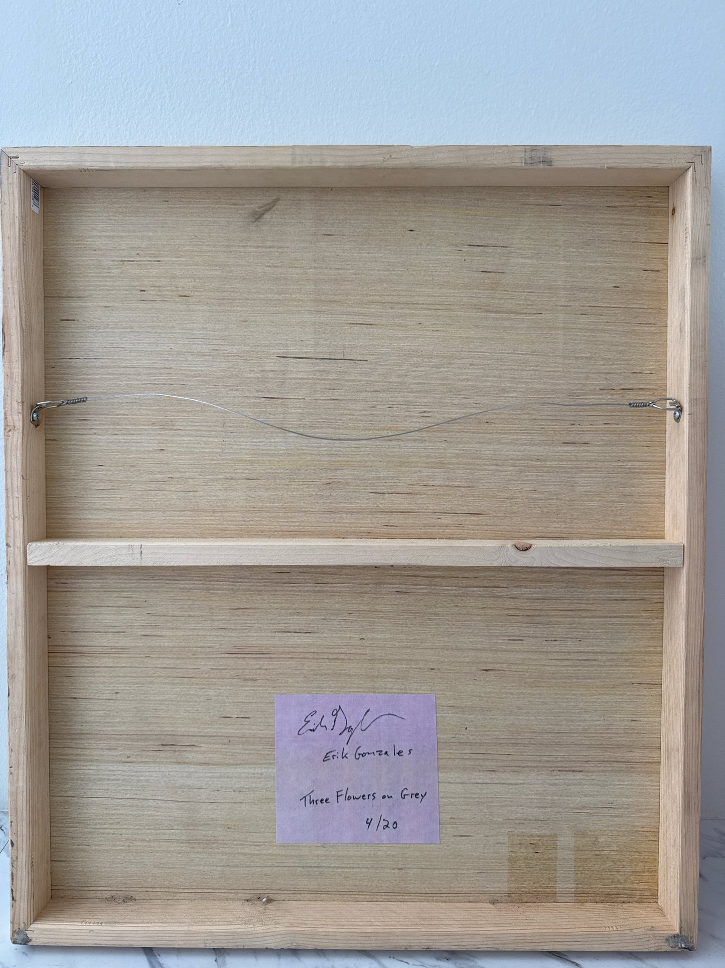 Original Oil on Canvas Panel "Three Flowers on Grey" by Erik Gonzales, 20"x23"