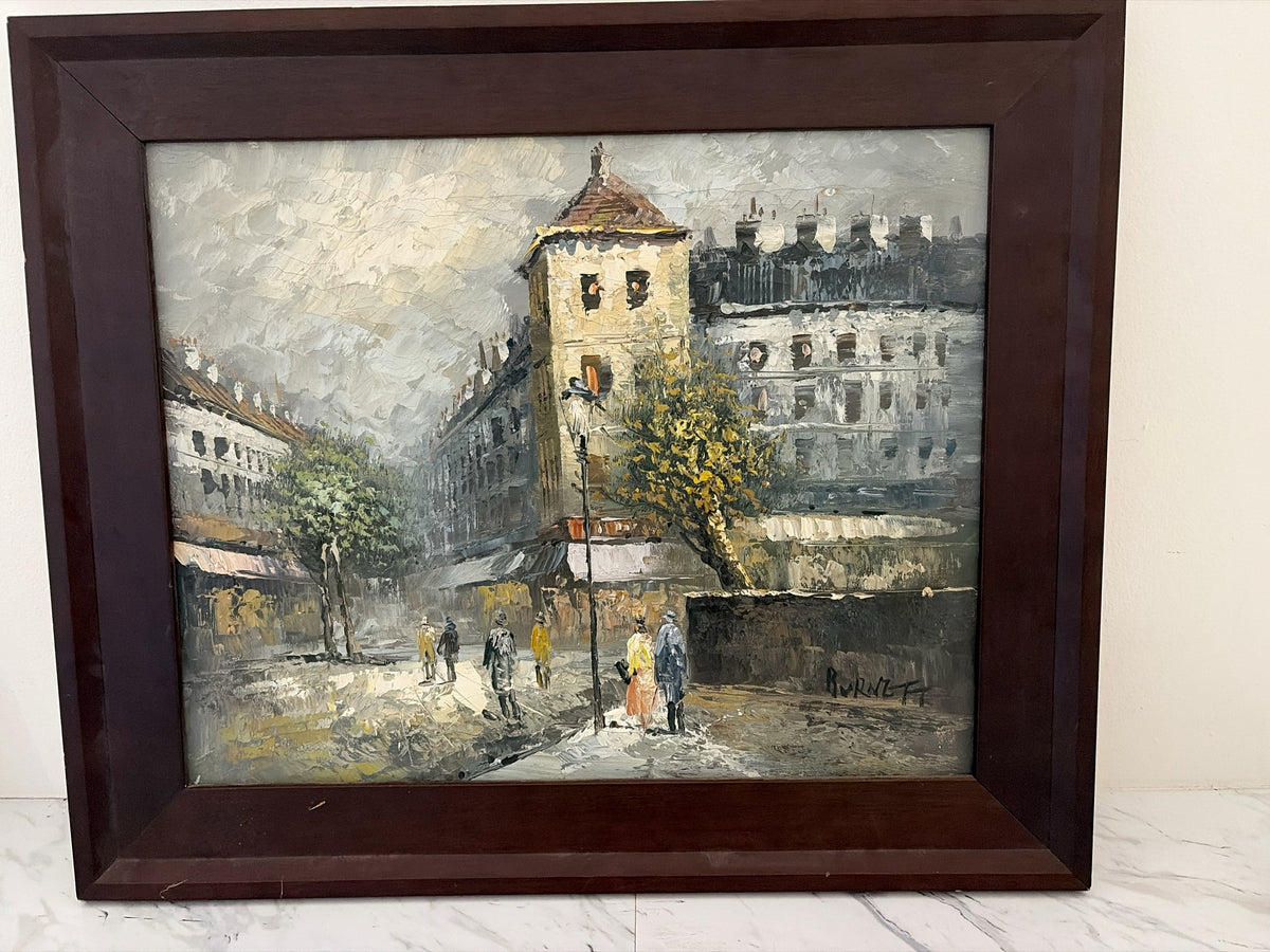 Vintage Signed Parsian Street Scene By Caroline C. Burnett 25" X 21"