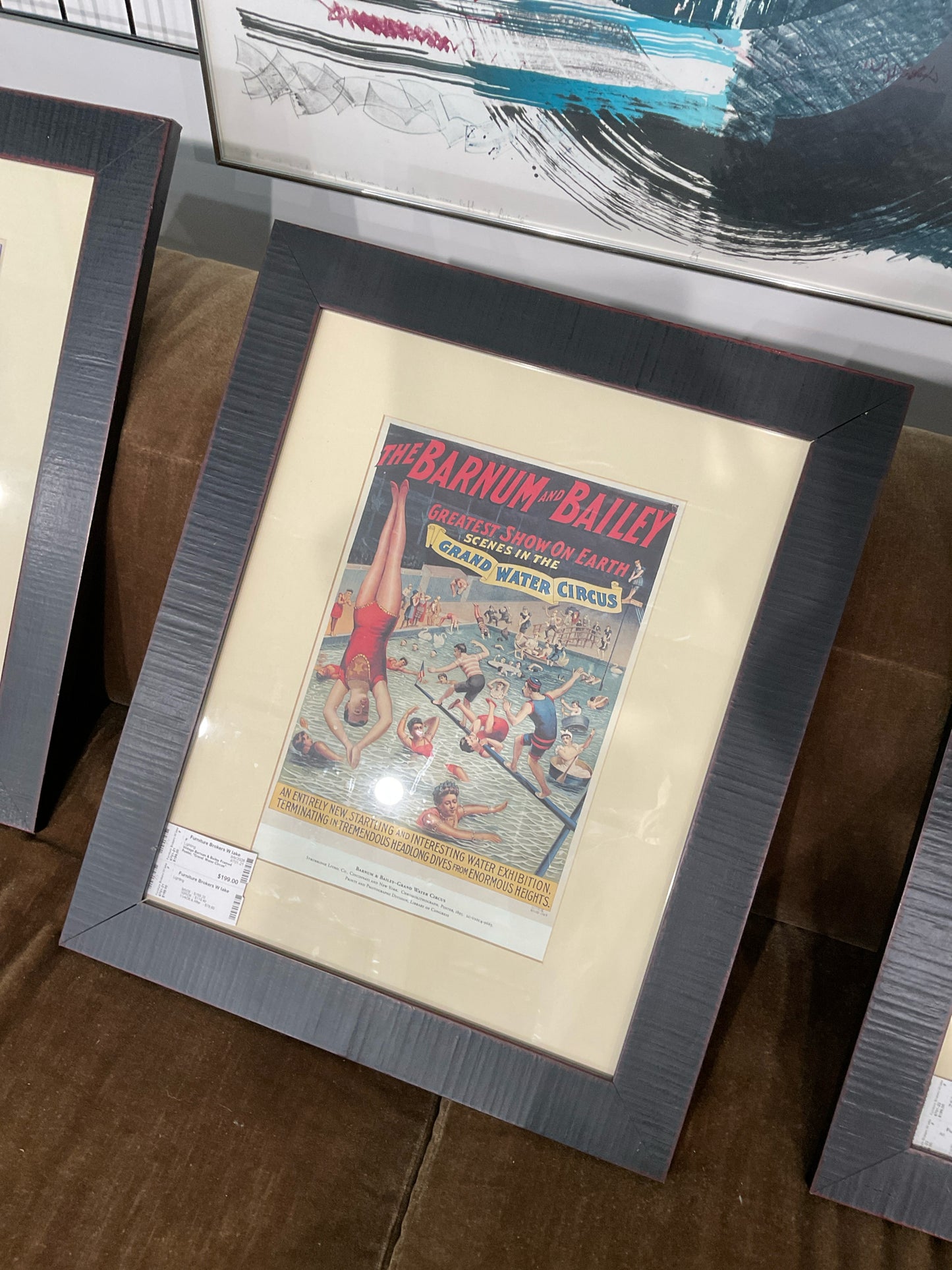 Vintage Barnum & Bailey Framed Poster, "Grand Water Circus"