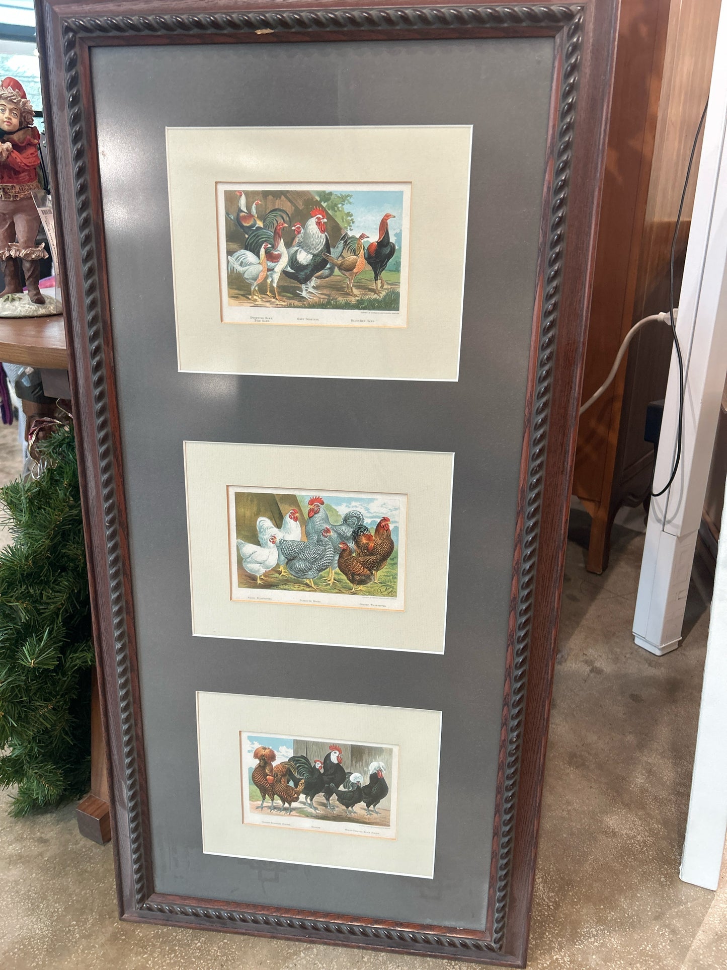 Three Vintage Barn Fowl Cards - Framed