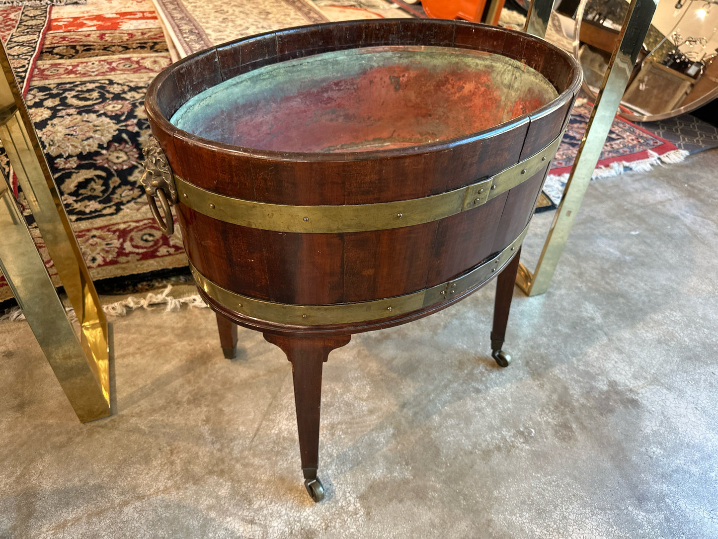 Antique Cellarette on Casters w/ Copper Insert Brass Hardware