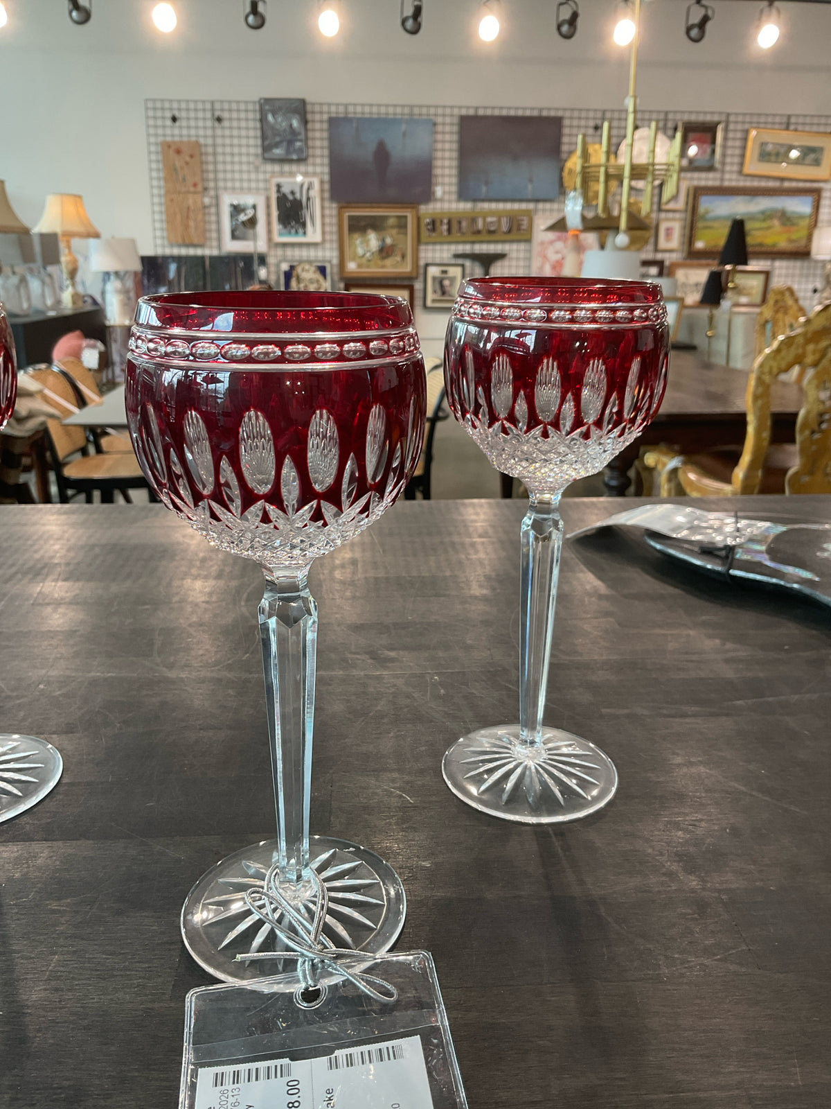 Waterford, PAIR of Clarendon Ruby Red Hock Wine Glasses