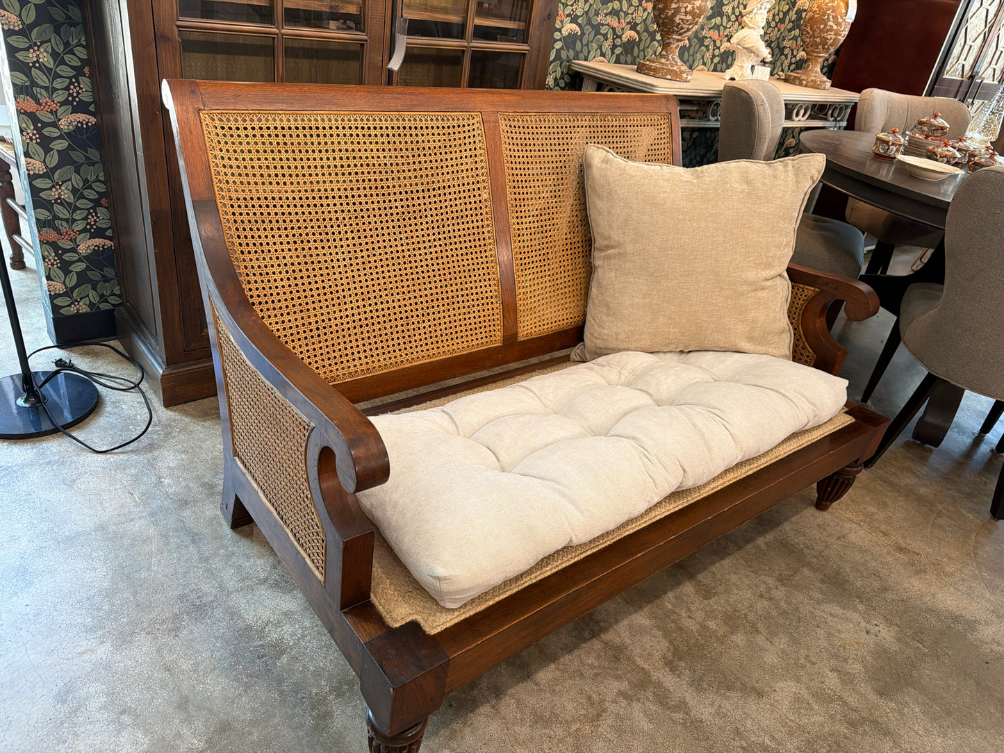 Cane Loveseat w/ 3 Pillows & Cushion