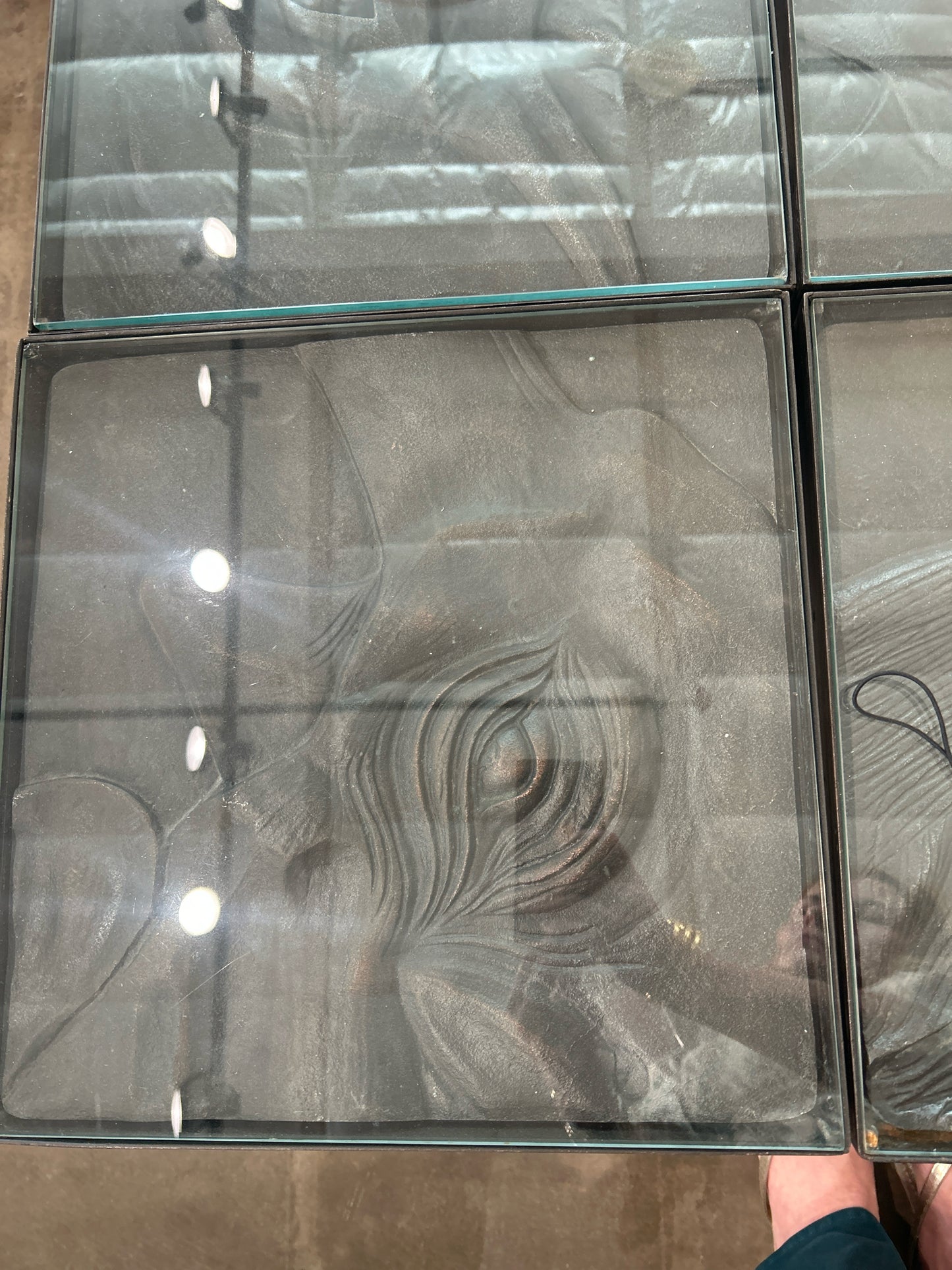 Animal Head Stone Metal Base Glass Top Table