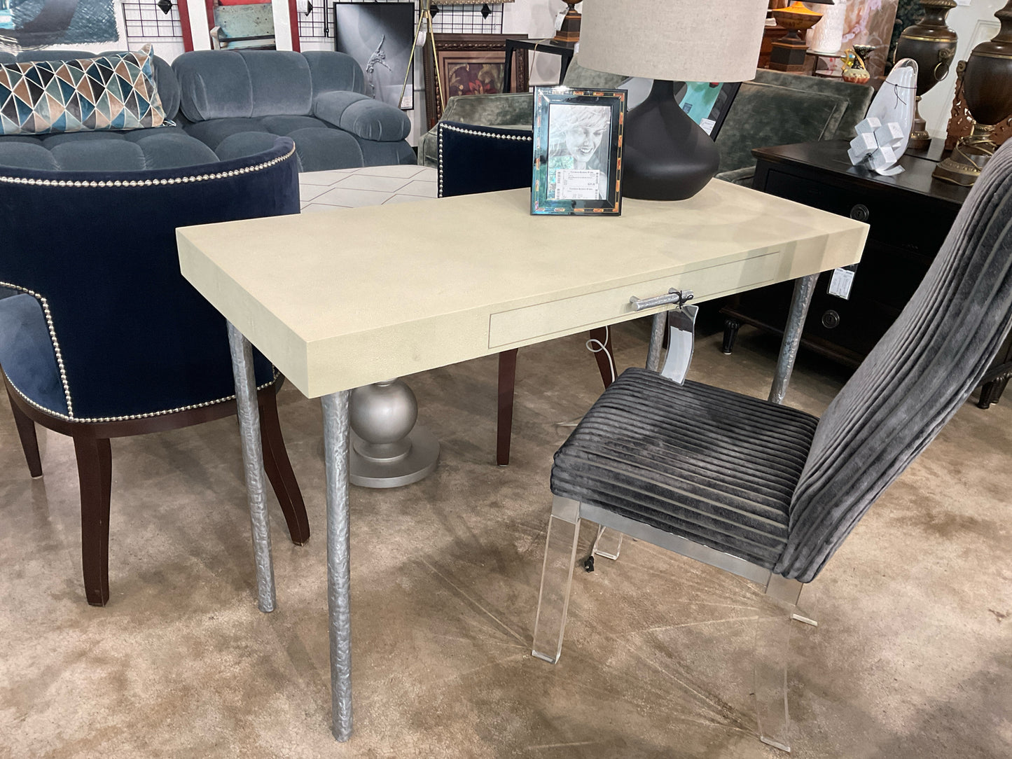 Made Goods Faux Shagreen Desk w/ Silver Legs & 1 Drawer 47w X 20d X 31h