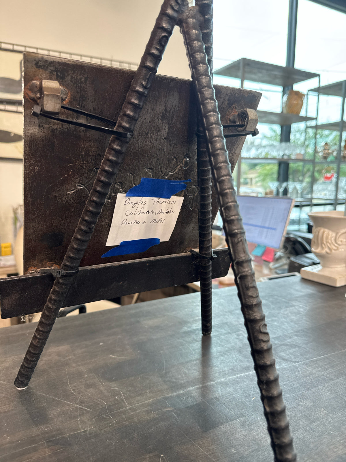 Abstract Metal Picasso Style Artwork on Metal Easel by Douglas Tharalson