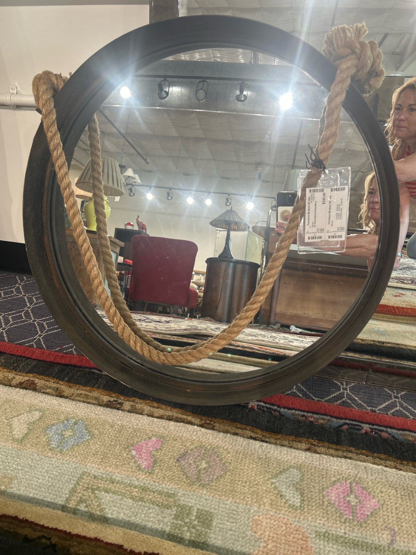 24" Round Metal & Rope Mirror