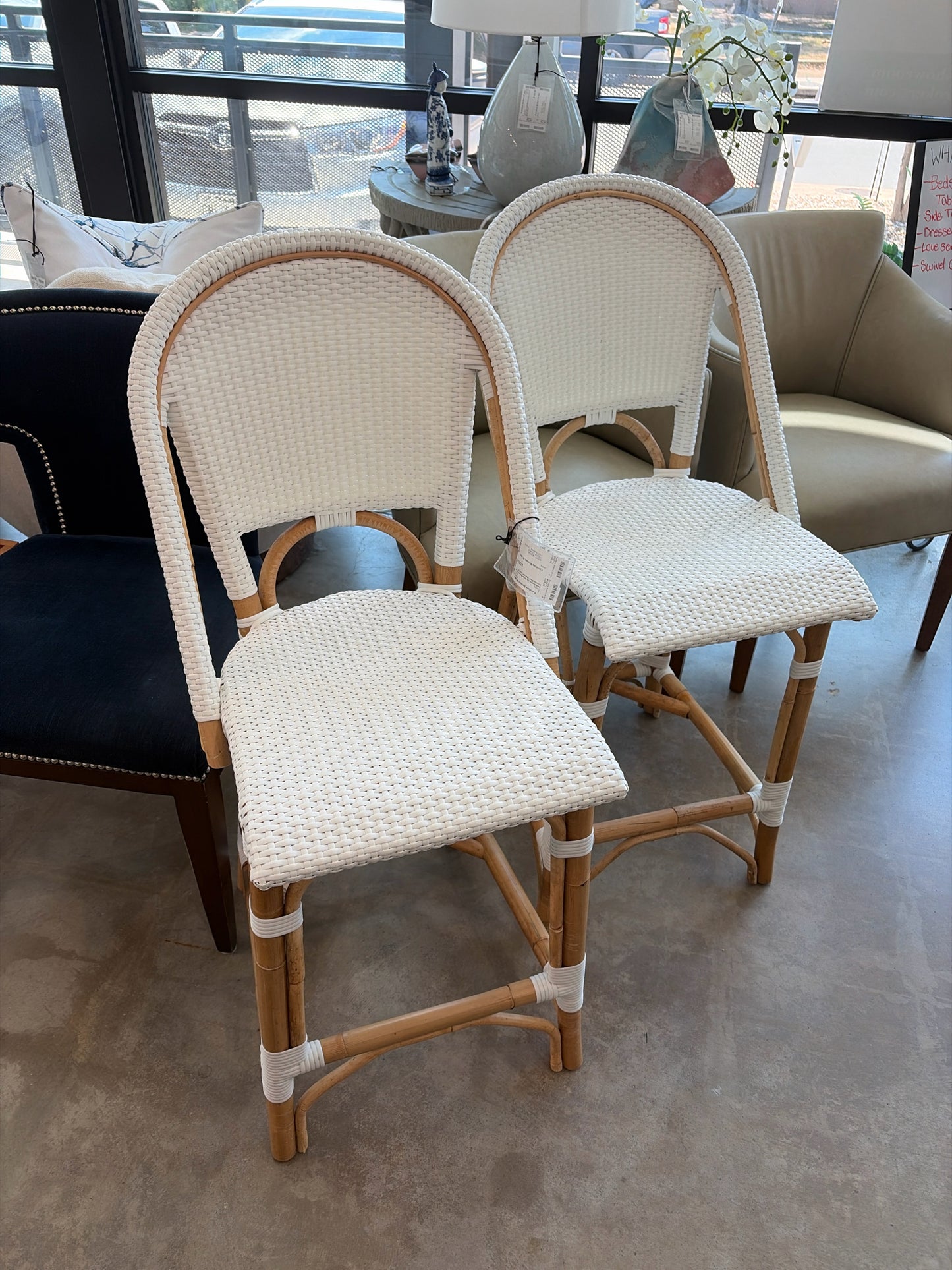 PAIR Serena Lily White Riviera Rattan Counter Stool 18w"x24"Dx26"H