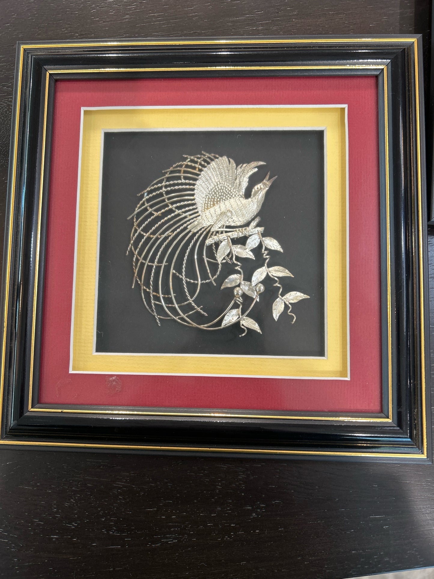 Shadowbox Style Silver Filigree Phoenix w/Black Frame (9" x 9")
