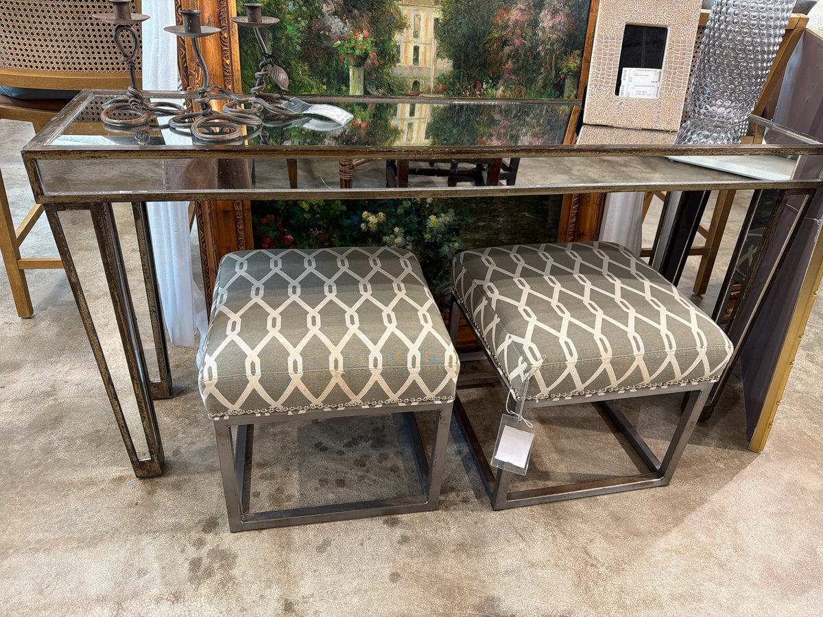60w X 16d Mercury Glass Mirrored Glass Console-Crack at bottom of one mirror-