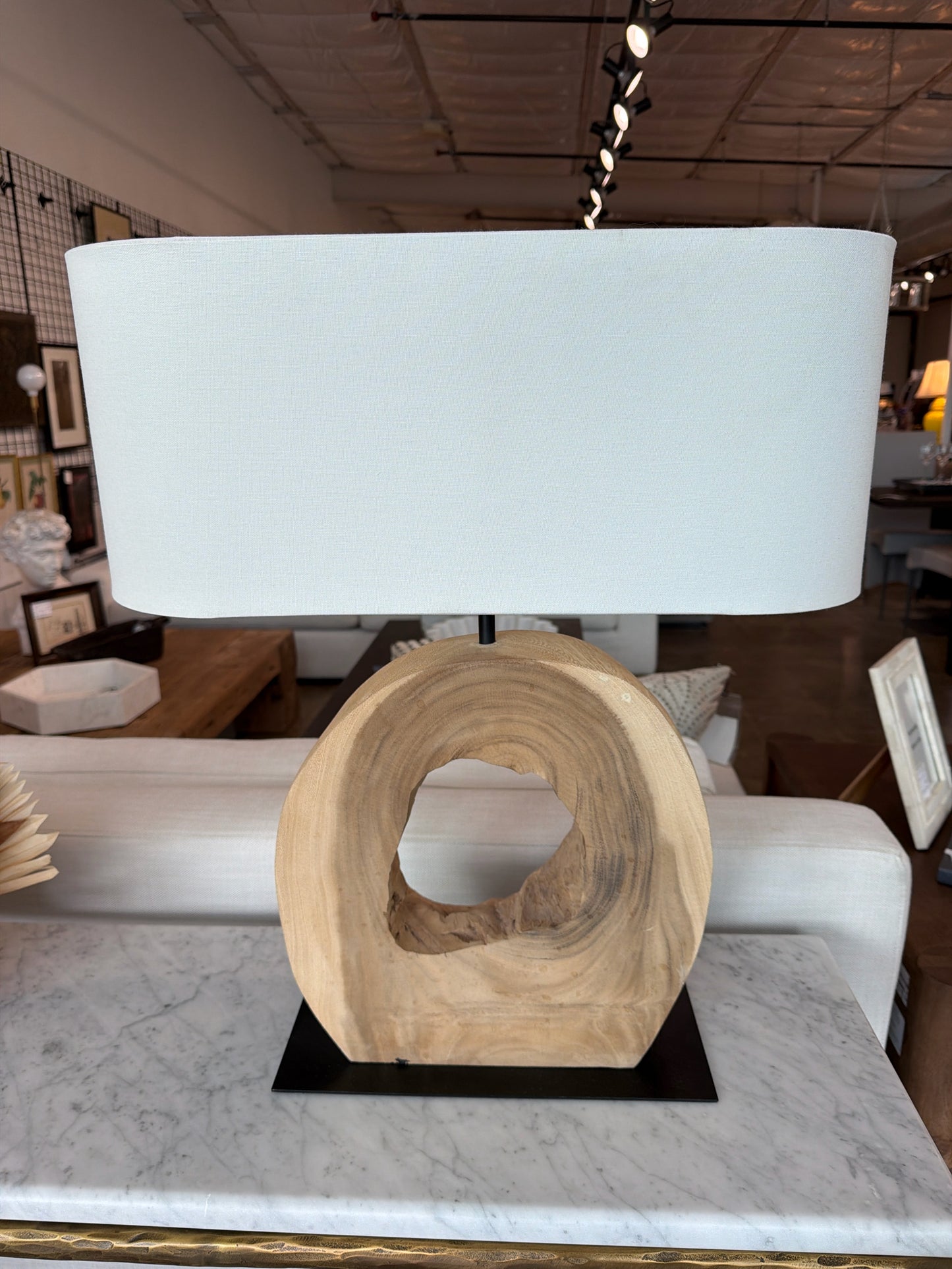 Orion Nathan Wood Circle Lamp w/ Metal Base