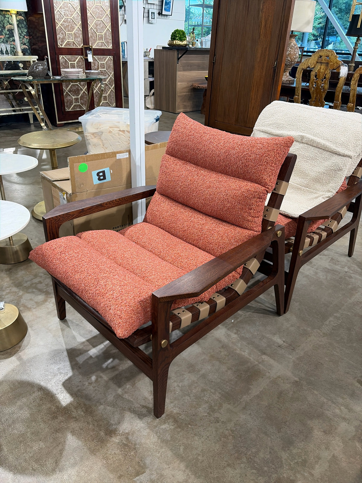Arhaus Rourke Slingback-Style Chair w/Custom Orange/Cream Covers