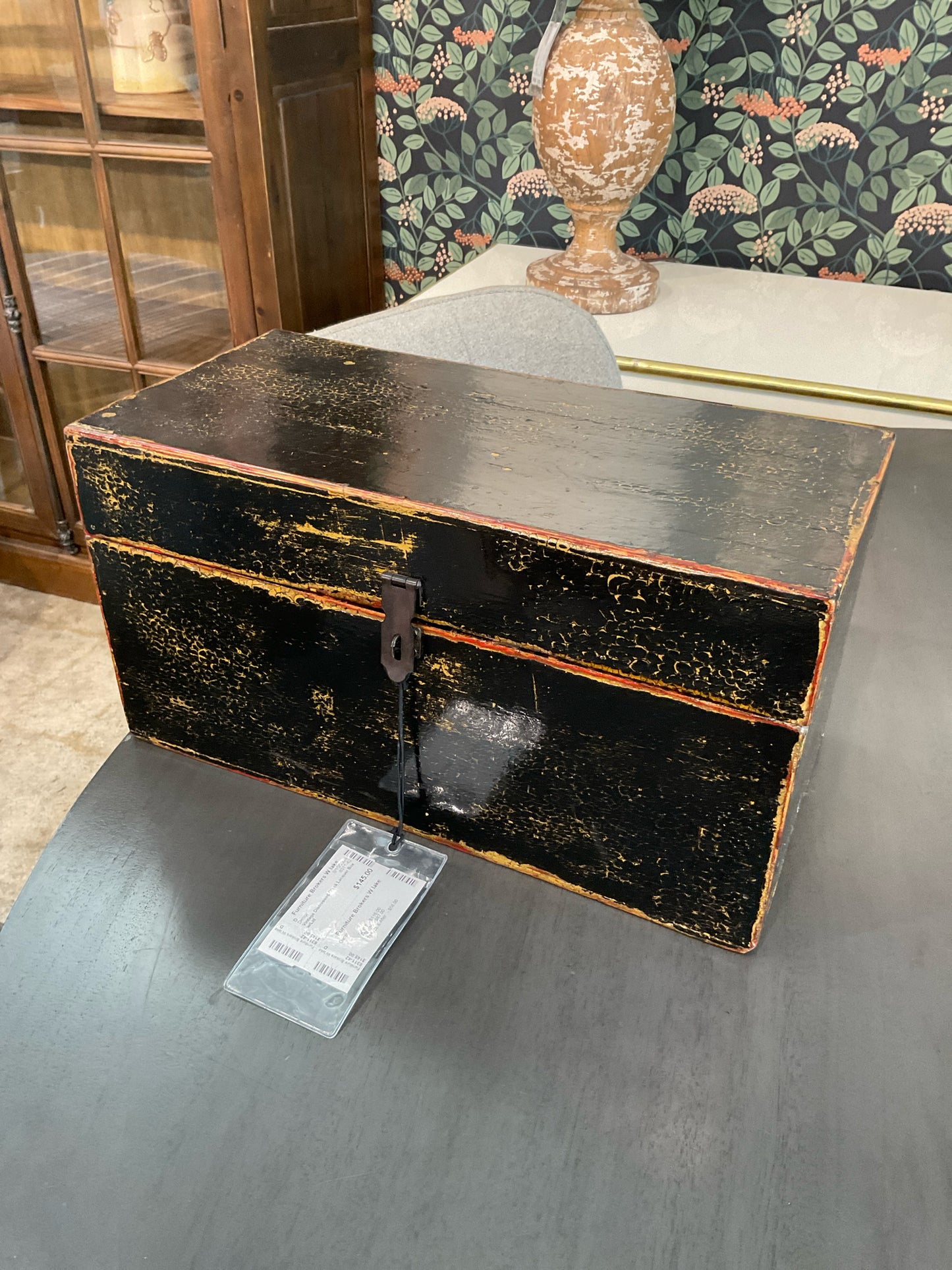 Vintage Distressed Black Lacquer Box w/Lid