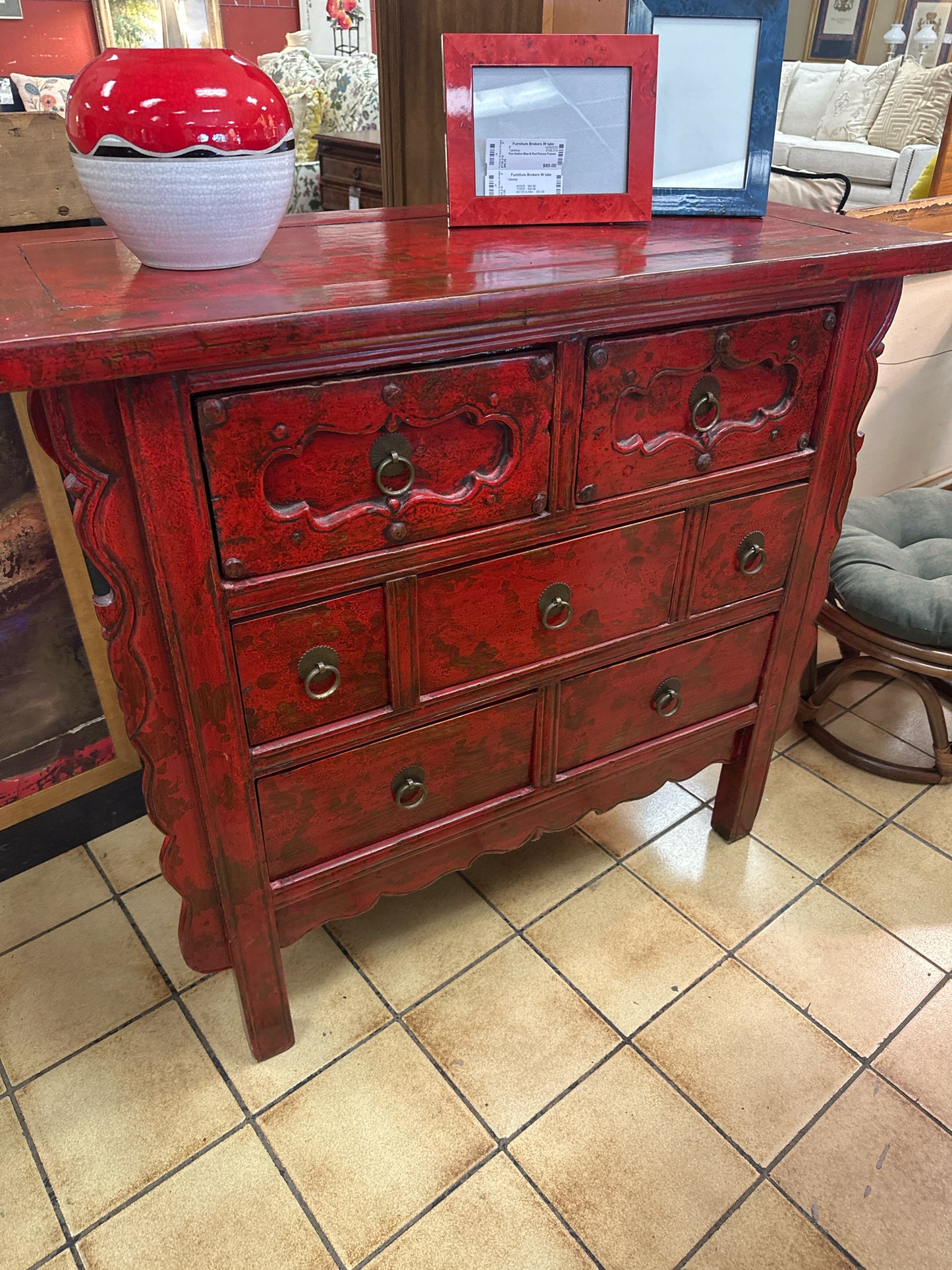 Asian Style Red Cabinet 7 Drawers