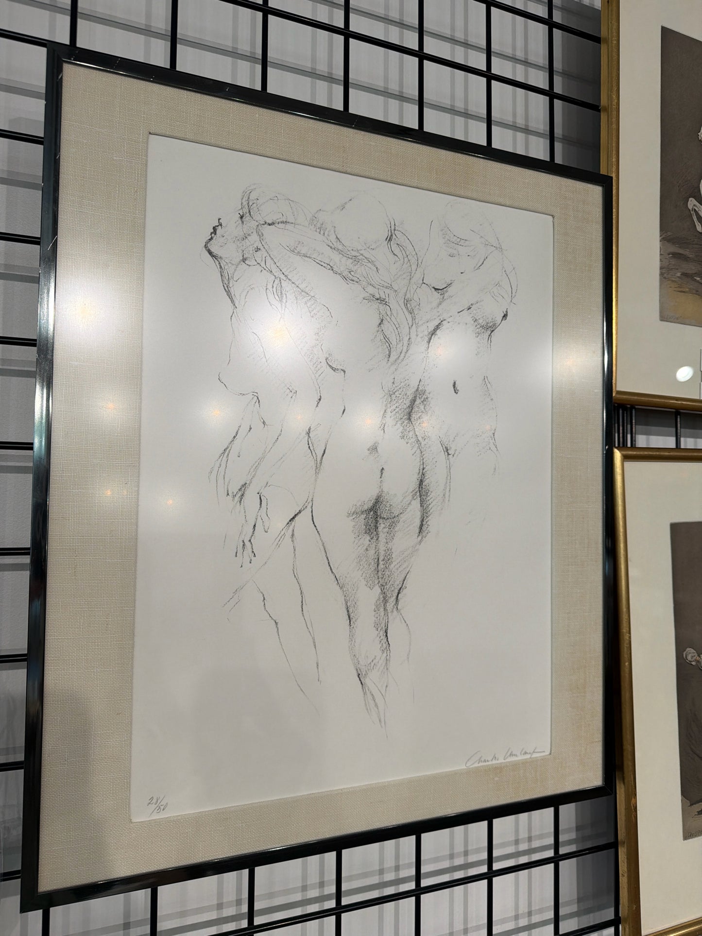 Limited Ed. Umlauf Signed/Num Crayon of Three Figures Silver Frame