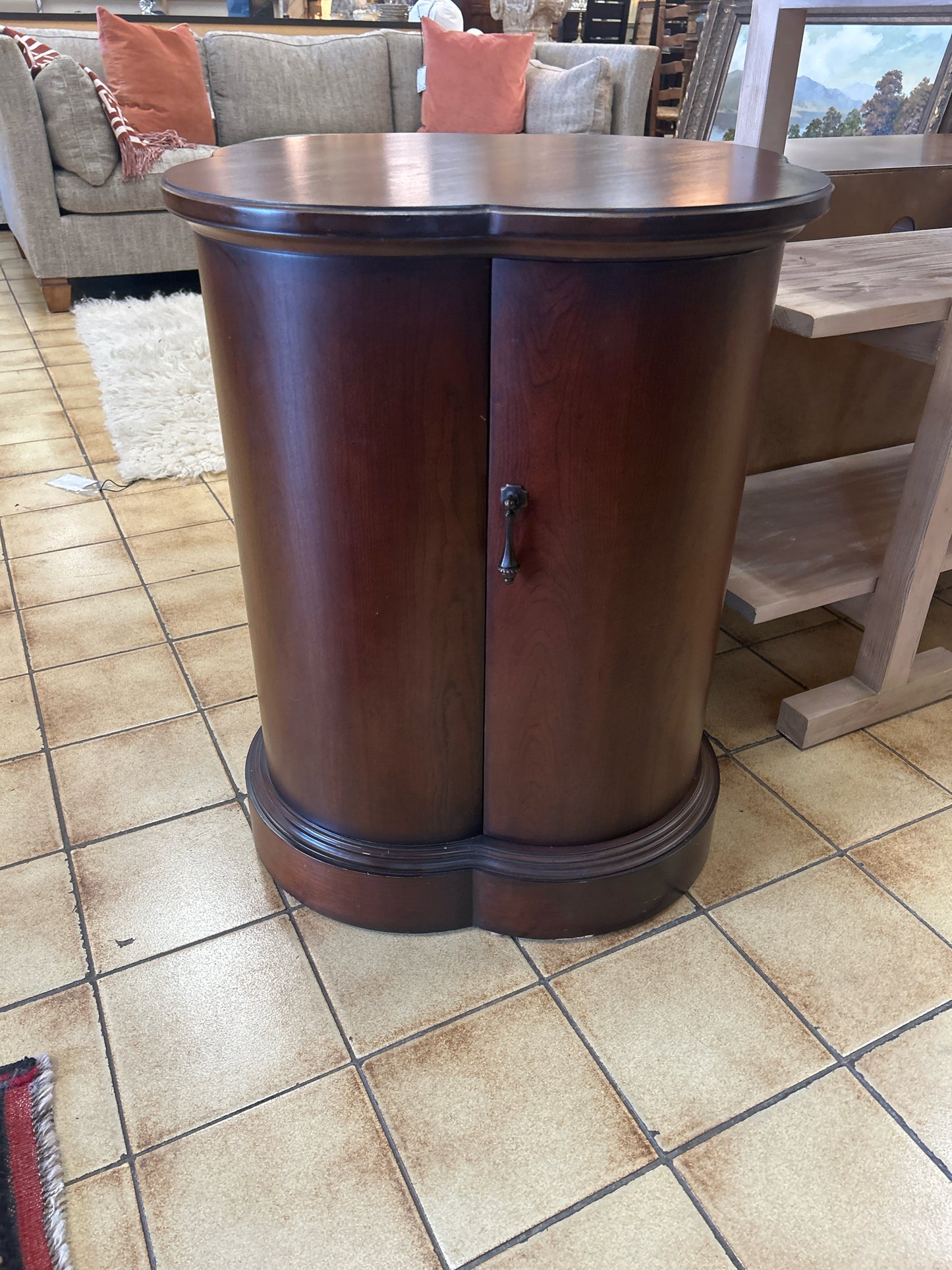 Wood Side Table With Clover Shaped Top, 1 Door With Inside Shelf 21" W X 28" T