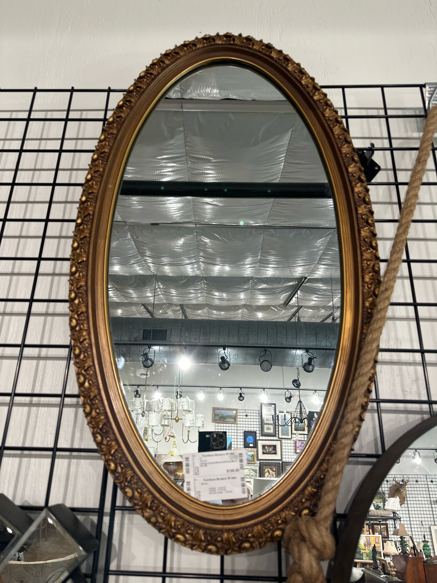 Vintage Carved Wood Gold Oval Mirror 36 x 20