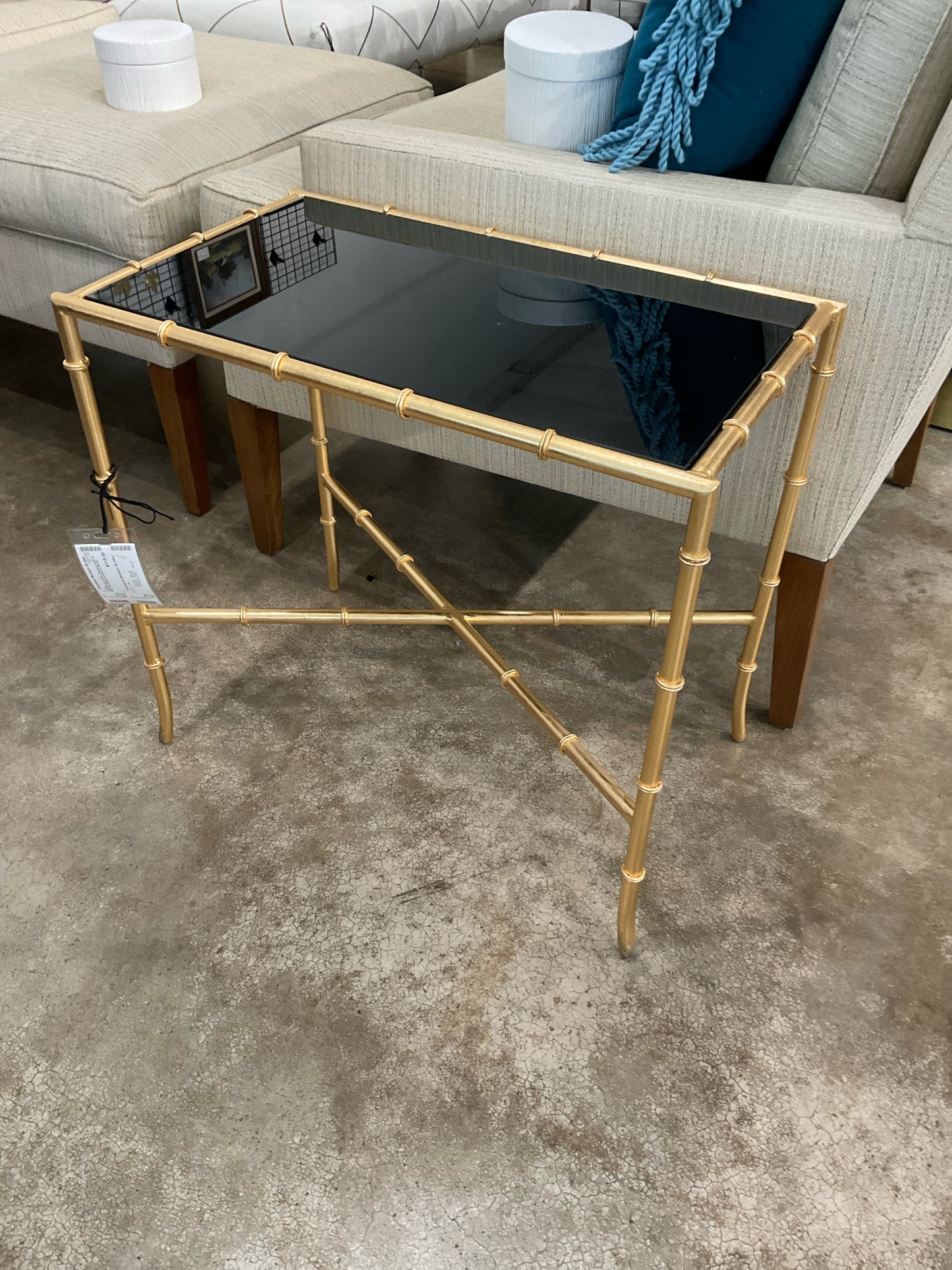 Gold Accent Table - Bamboo style w/ Two Top Options (Glass & Black)