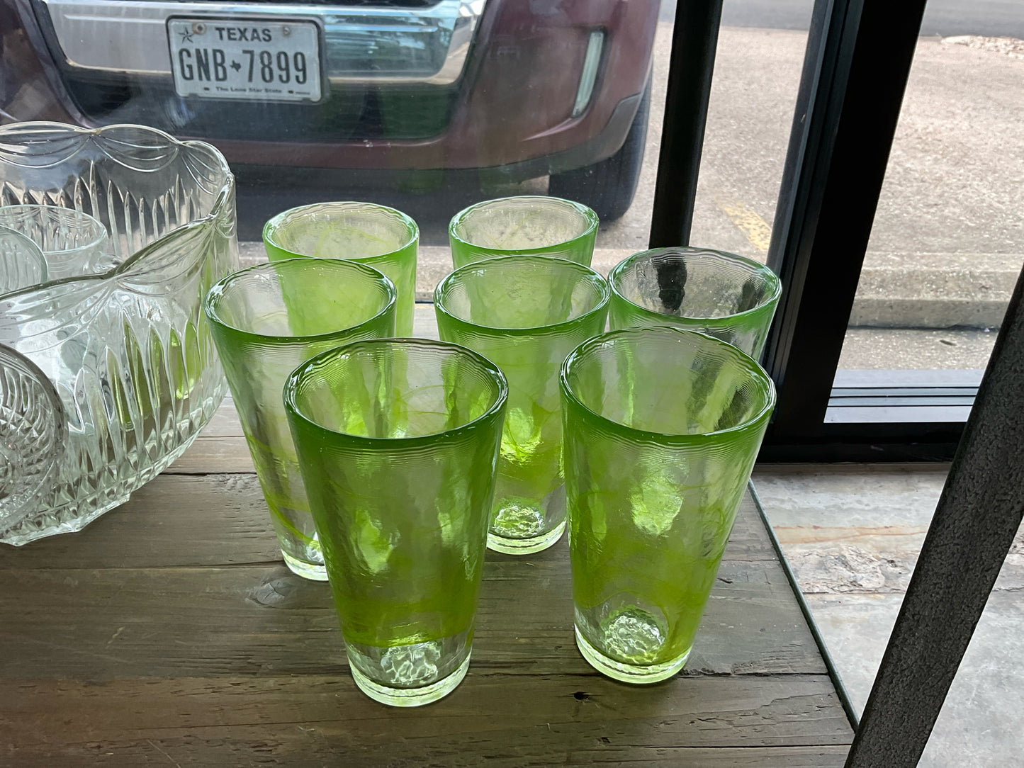 Set of 7 Kosta Boda, Tall Glasses - Lime Green Color