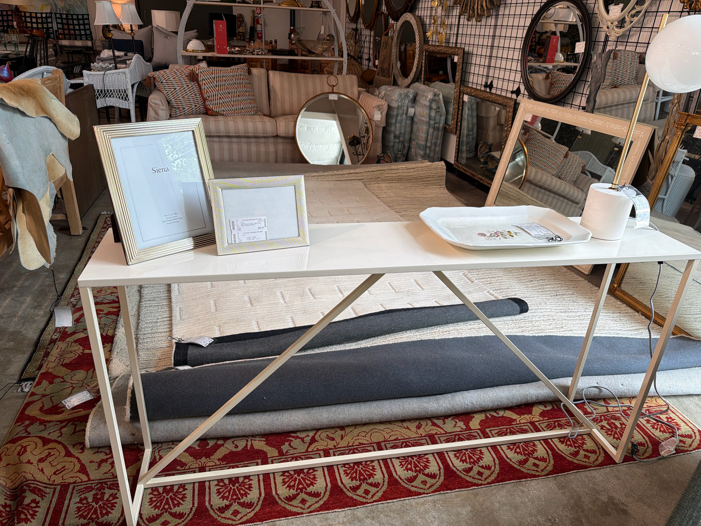 Blu Dot White Lacquer Console 60w X 11.5d X 30h
