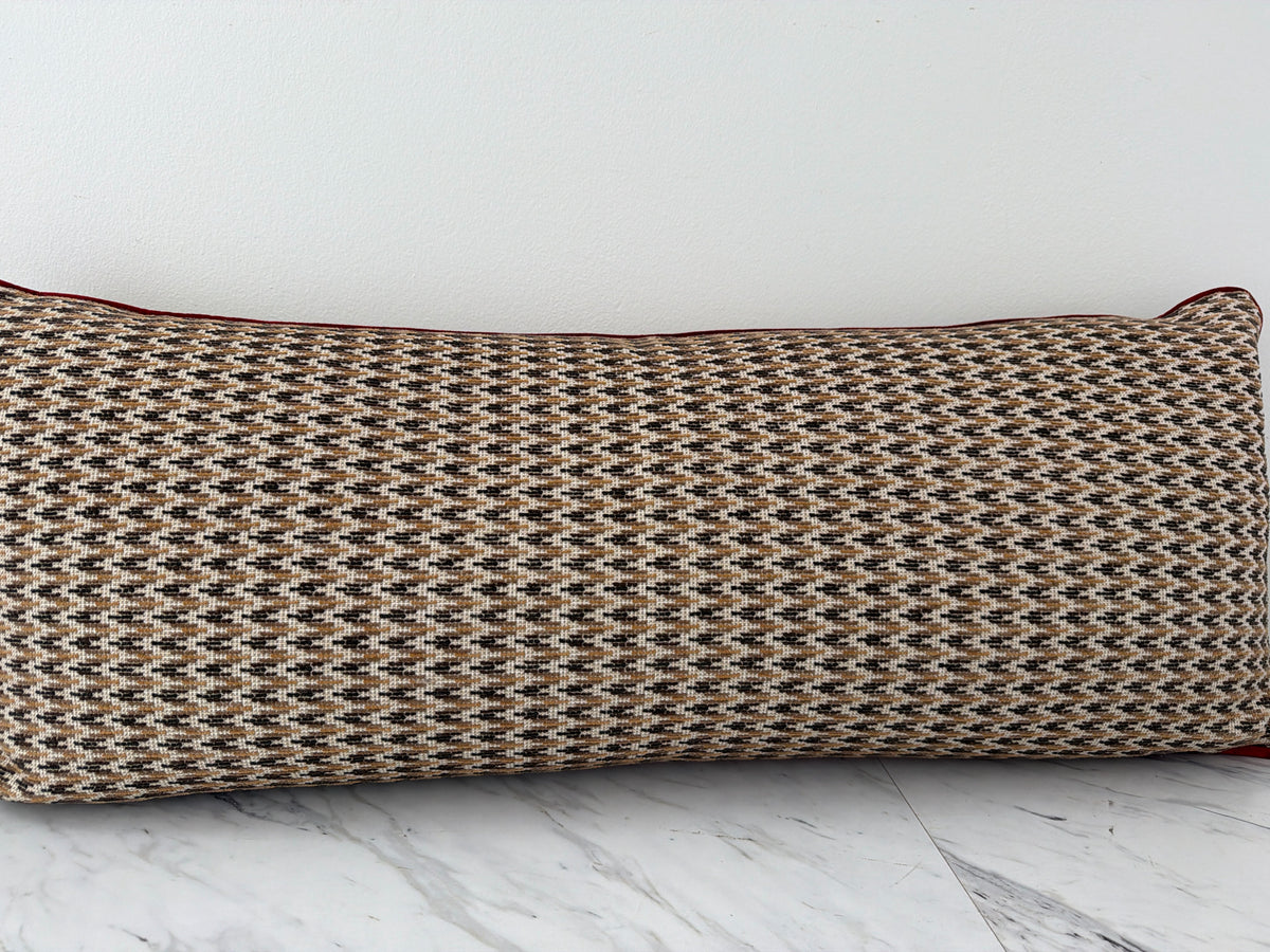 Custom by Rutherfords Lumbar Pillow-Beige/Brown Woven Red Trim 14 x 36