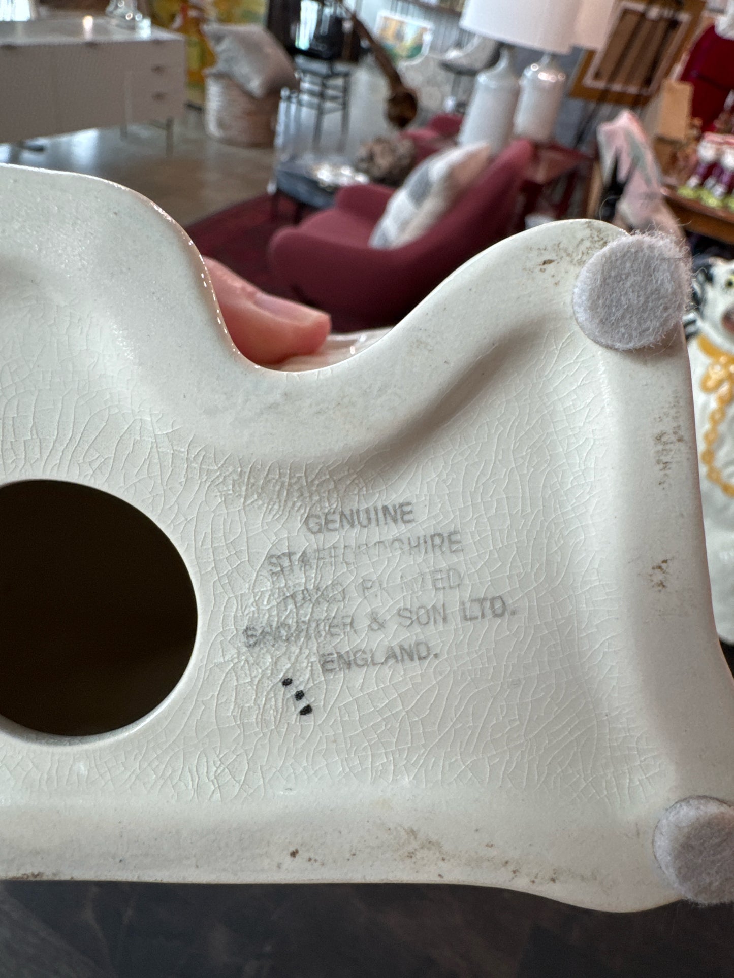 PAIR of 10" Vintage Staffordshire England Porcelain White Mantle Dogs