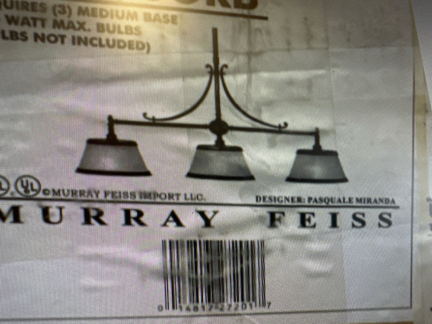 Murray Feiss- 3 Light Bronze Finish Fixture-NIB