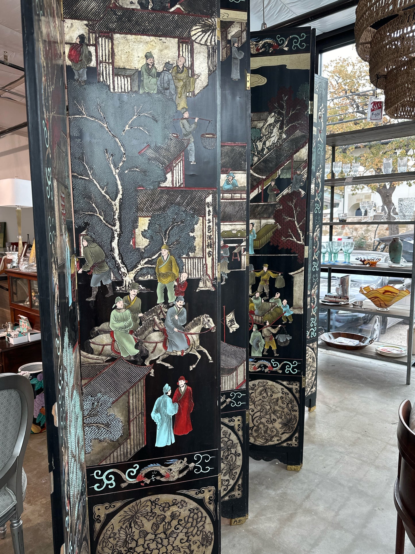 Vintage Asian 8 Panel/ 2-Sided /12' Screen