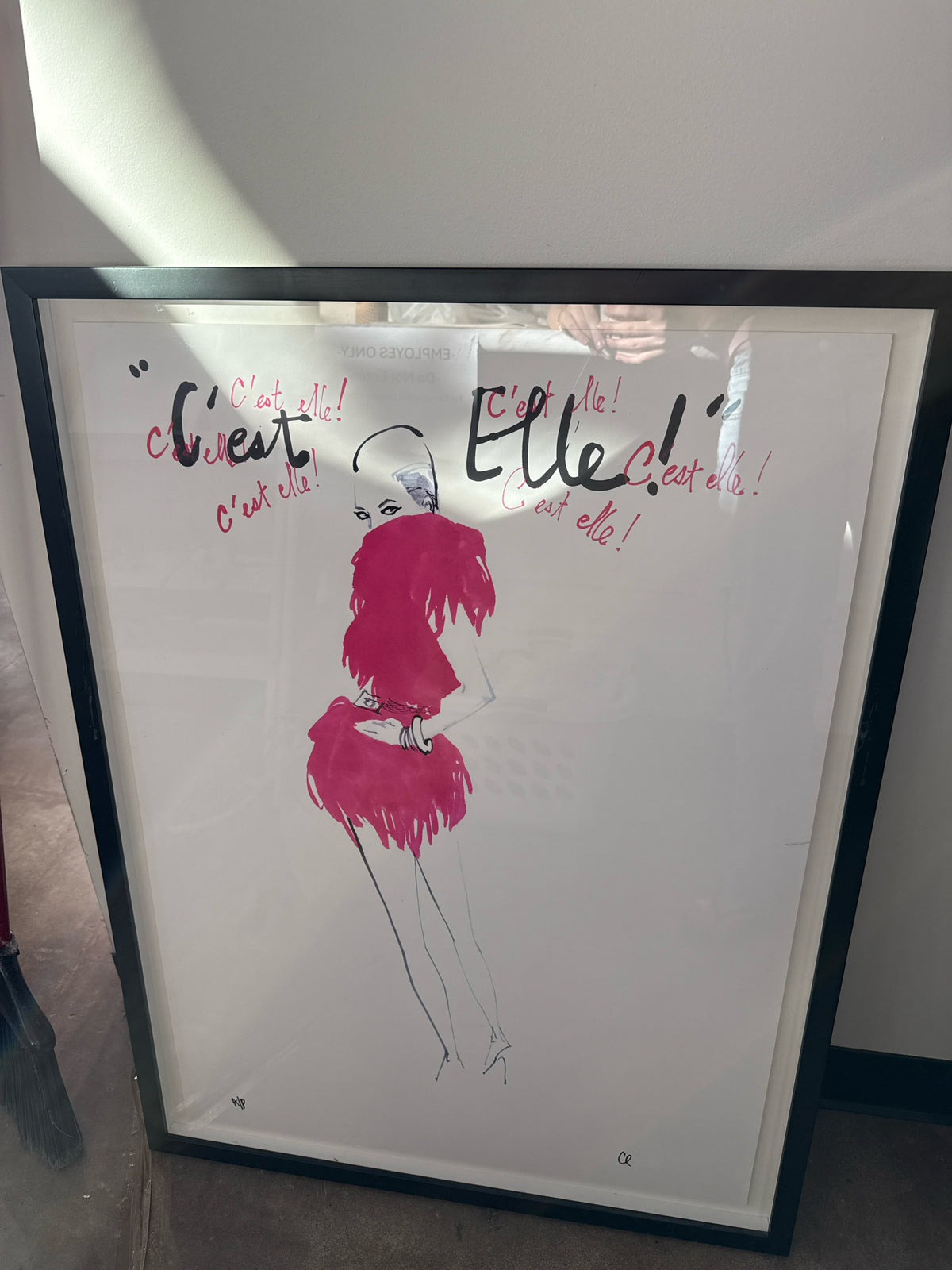 Signed Artist Proof "C'est Elle" Lady w/Pink Dress in Black Frame(27x36.5)